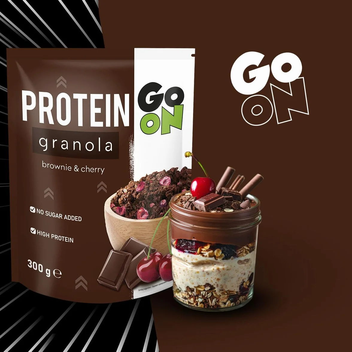Granola białkowa 300g musli bez cukru Brownie Cherry GO ON