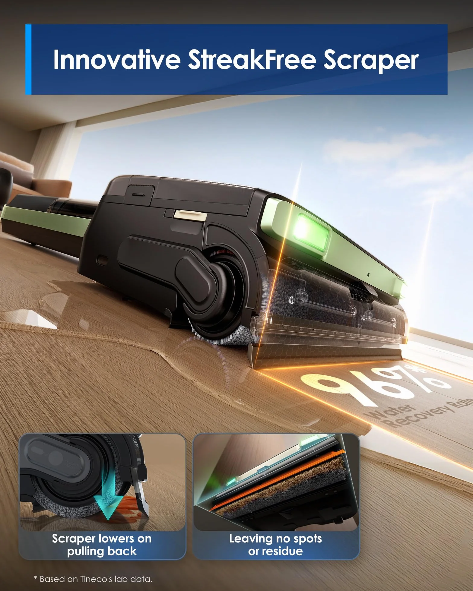 Tineco FLOOR ONE S7 Master Odkurzacz do odkurzania na mokro/sucho, skrobak StreakFree, 9,9 cm, siła ssania 23 kPa, System samoczyszczenia FlashDry, zielona lampka DustReveal 150°