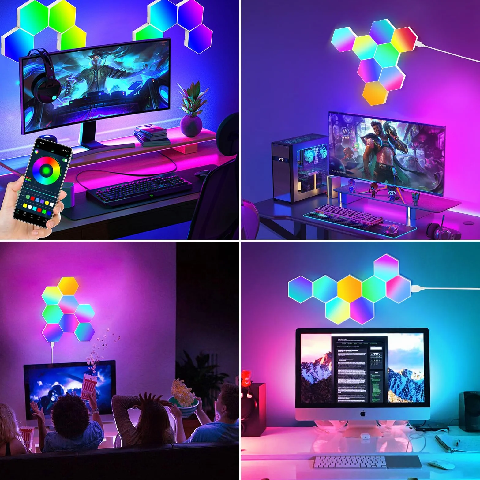 Kinkiet LED Hexagonalny RGB 8 Paneli Inteligentny z Synchronizacją Muzyki