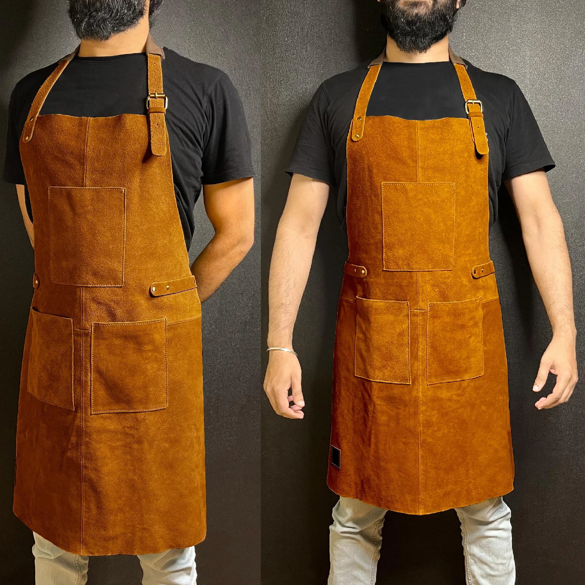 Rustic Town Genuine Leather Grill Work Apron with Tool Pocket Adjustable XXL