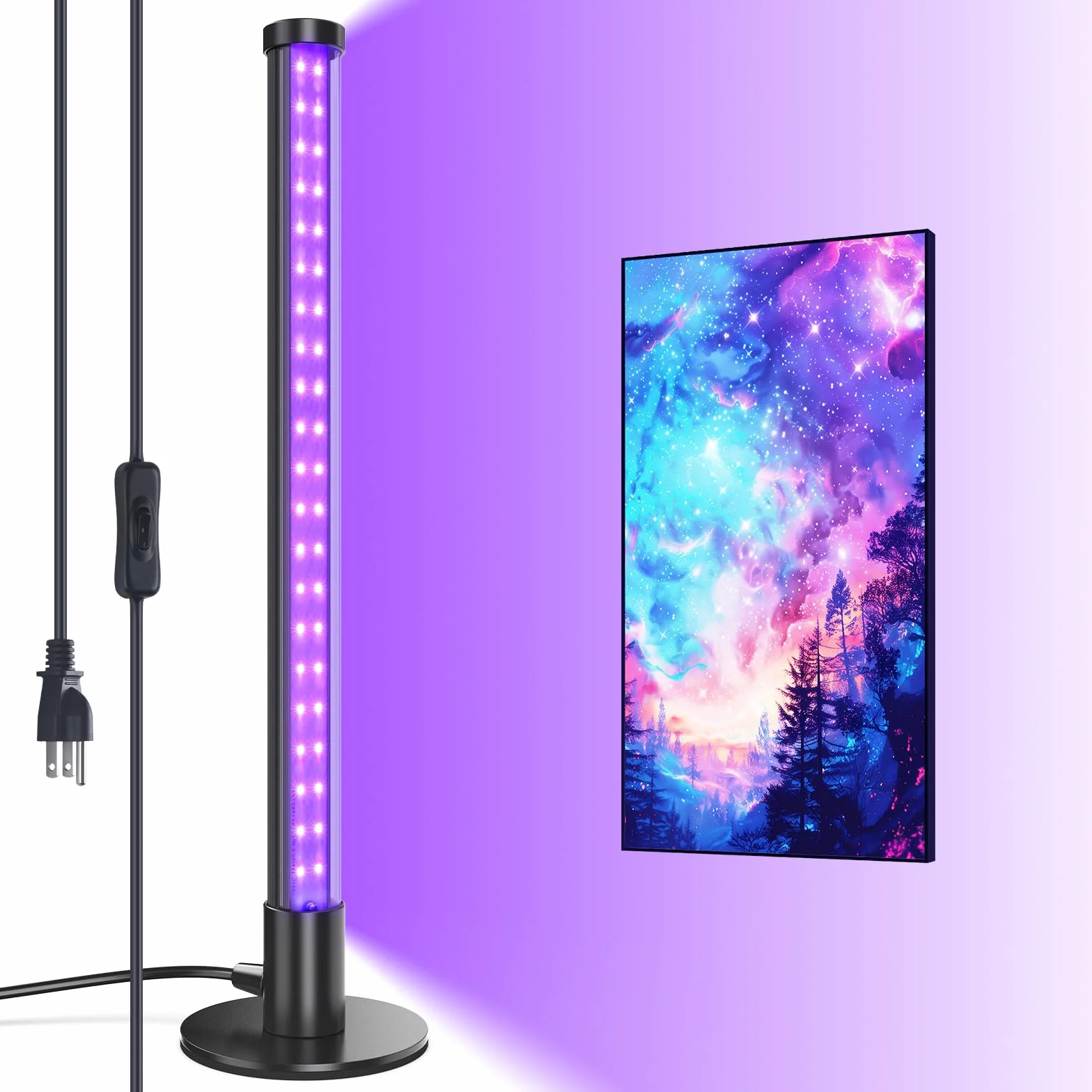 Lampa UV Barrina, lampa stojąca T10 z czarnym światłem, 14W, 385-400nm, 40cm wysokości z włącznikiem/wyłącznikiem Światło UV na Halloween, fluorescencyjny plakat Glow Party