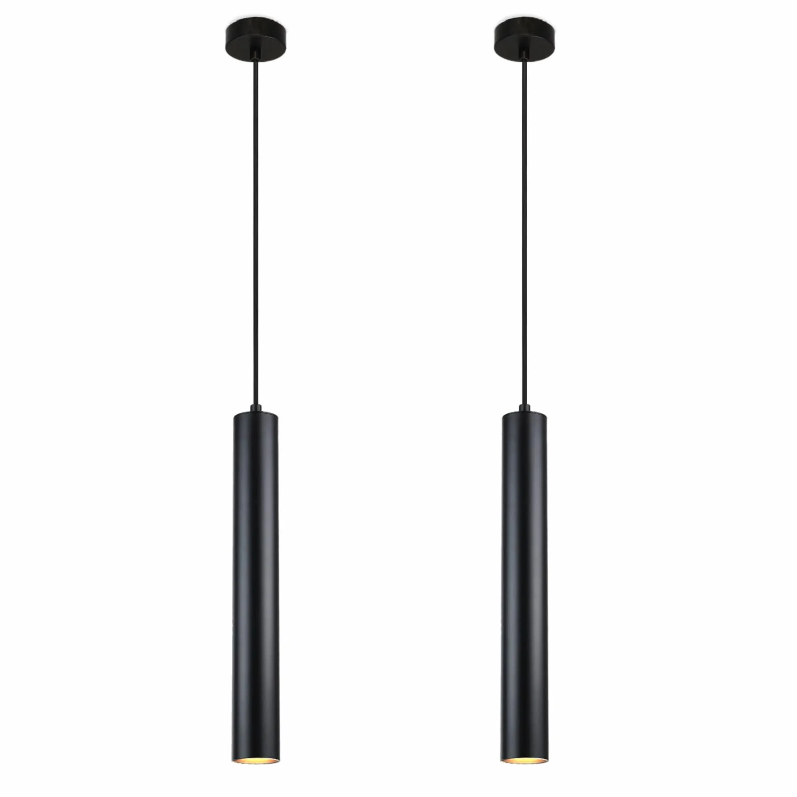 Alpinaluz Zestaw 2 czarnych lamp sufitowych, rurowych 40 cm z reflektorem GU10 - nowoczesny minimalistyczny design - anodowane aluminium - kabel tekstylny 120 cm do kuchni i jadalni