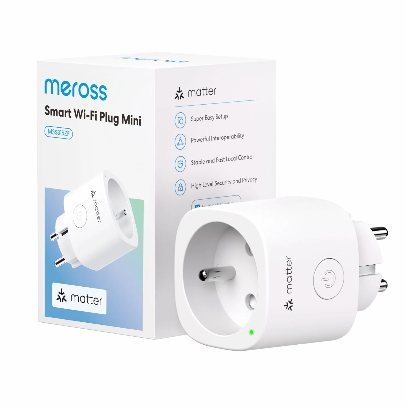 Meross Matter Connected Socket (Type E), gniazdo WiFi 16A kompatybilne z Apple Home, Alexa i Google Home, gniazdo z pomiarem energii dla fotowoltaicznych paneli słonecznych, sterowanie głosowe i zdaln