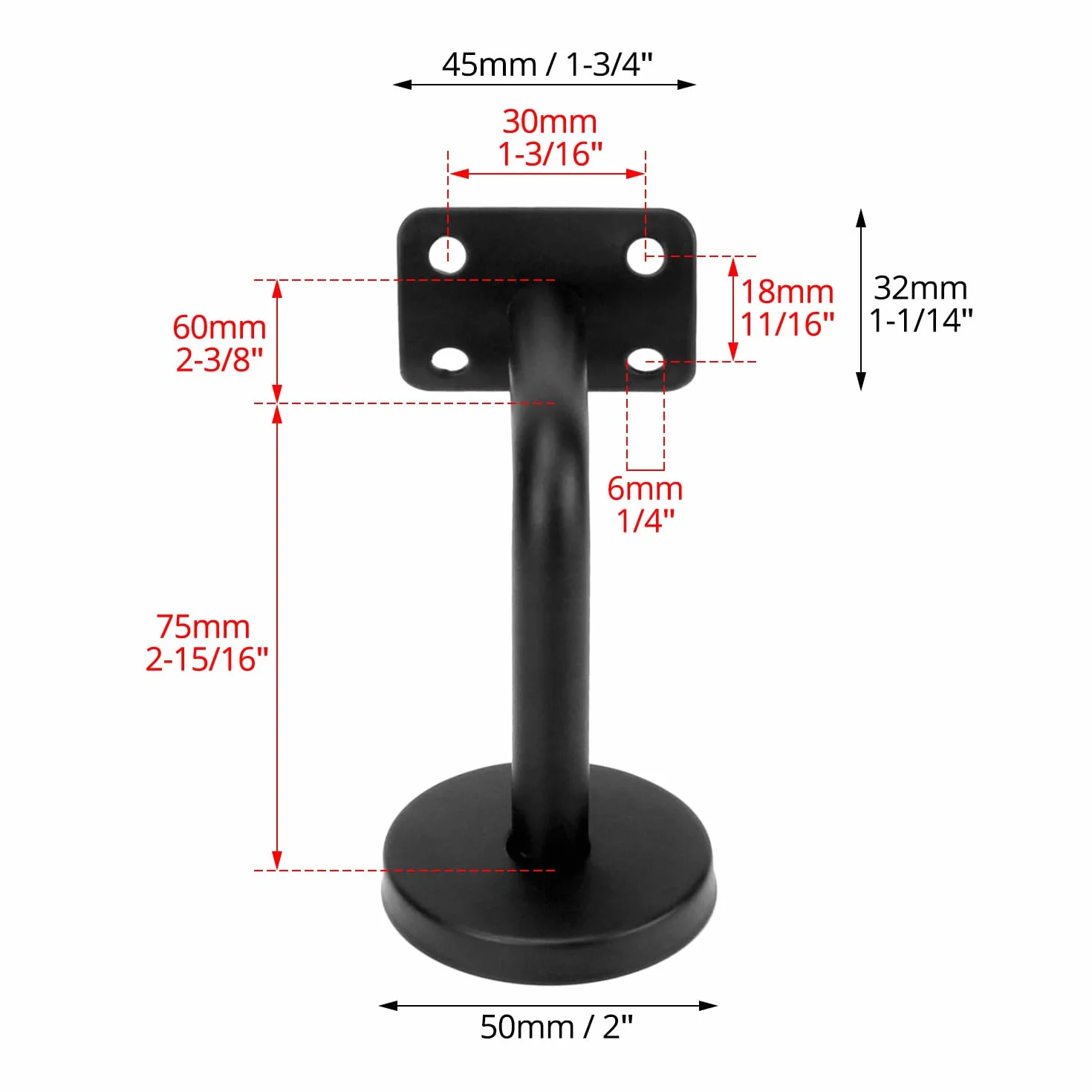 QWORK® Zestaw 5 uchwytów schodowych ze stali nierdzewnej - czarny - 60x80 mm zakrzywiony