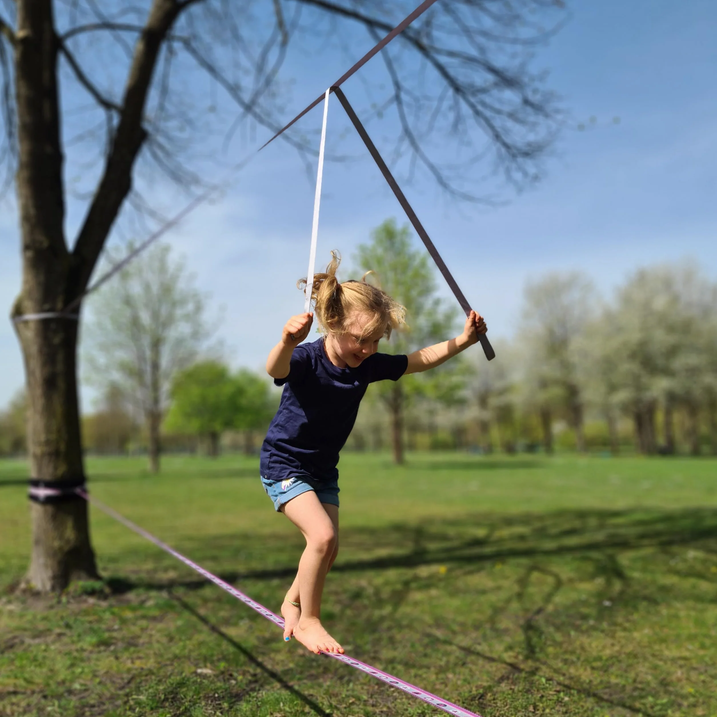 Zestaw Slackline Pink Stars, długość 25 m, kompletny zestaw dla dzieci, początkujących i rodzin, łącznie z linką mocującą i torbą do noszenia (25)