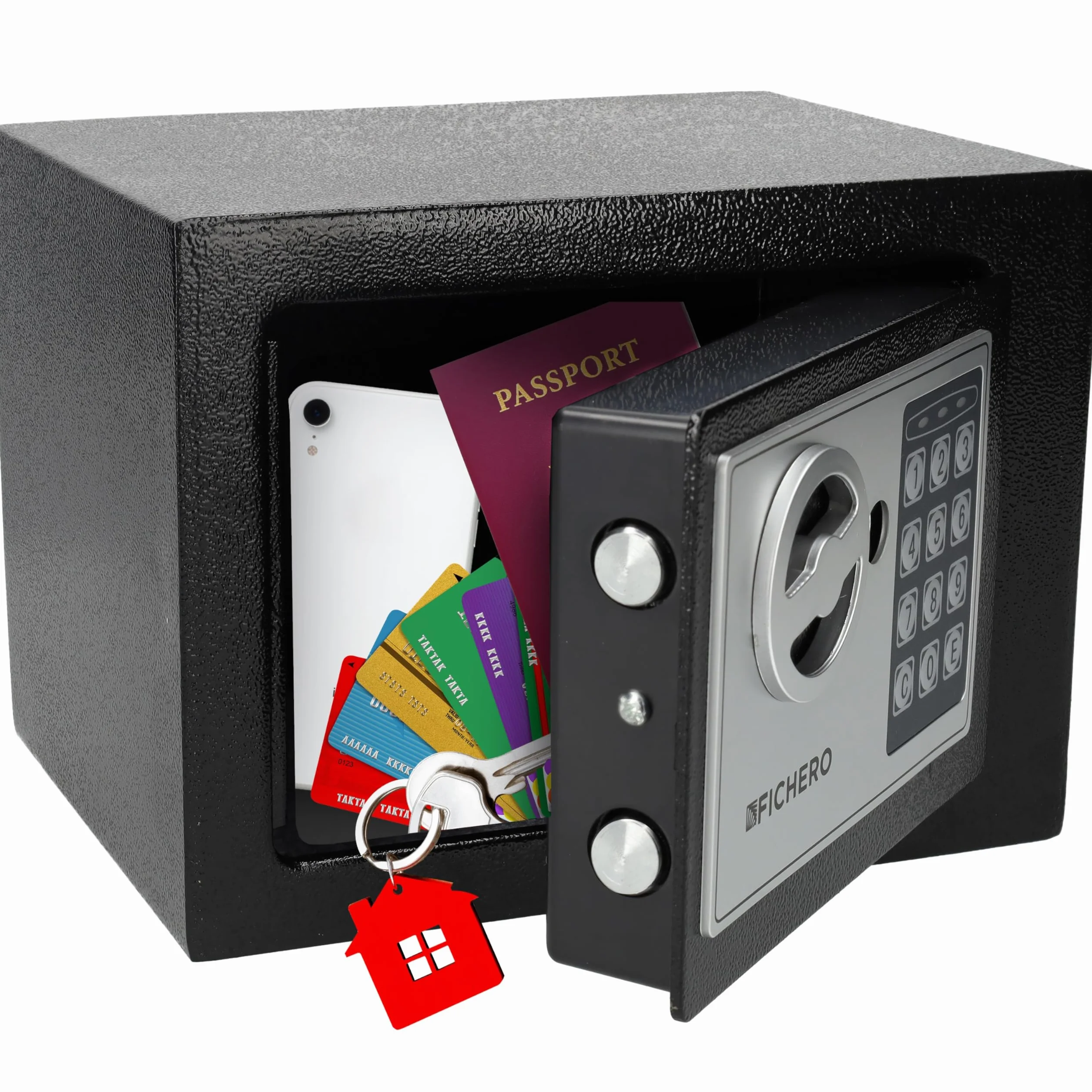 Silvergear® Elektroniczny Sejf Domowy | Na Klucze i Hasła | 23x17x17cm | Cyfrowy, Podłogowy, Ścienny | Mini Meblowy Ognioodporny