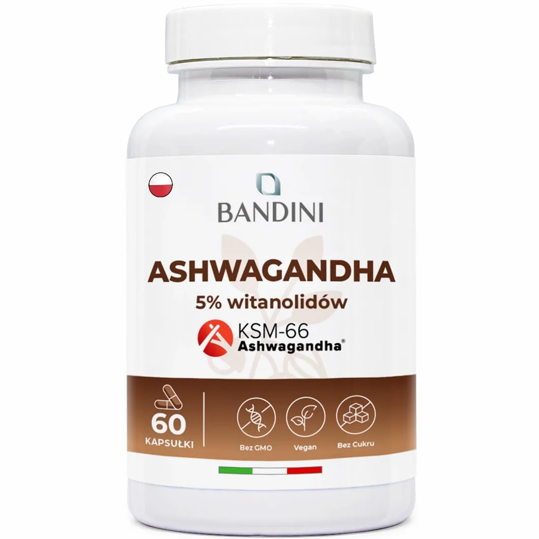 Bandini Ashwagandha KSM-66 100% wegańska 60 kapsułek Withania Somnifera 5% witanolidów