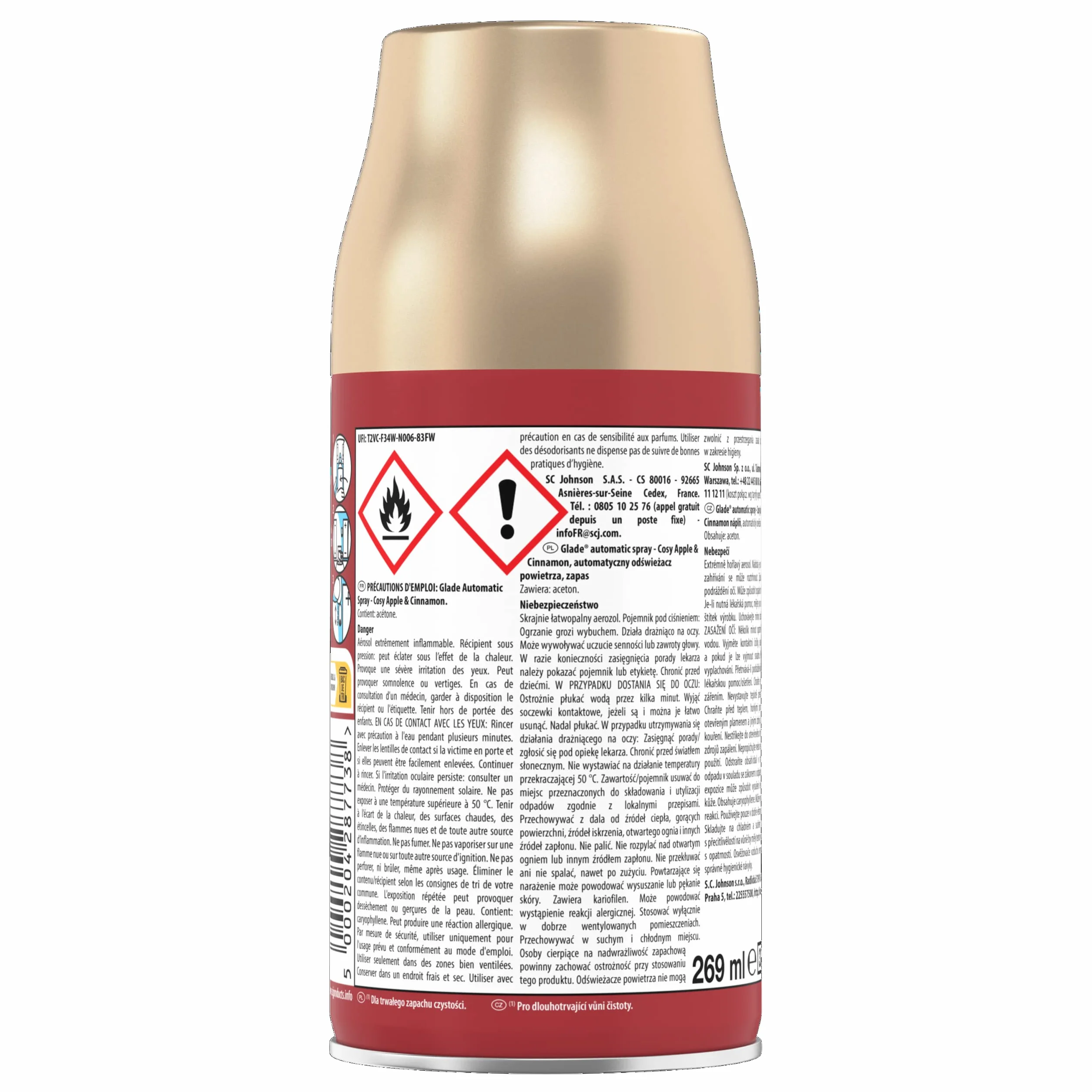 Glade Zapas do Automatycznego Odświeżacza Powietrza, Automatic Spray o Zapachu Cosy Apple & Cinnamon, Jabłko i Cynamon, Długotrwały Zapach, 269 ml
