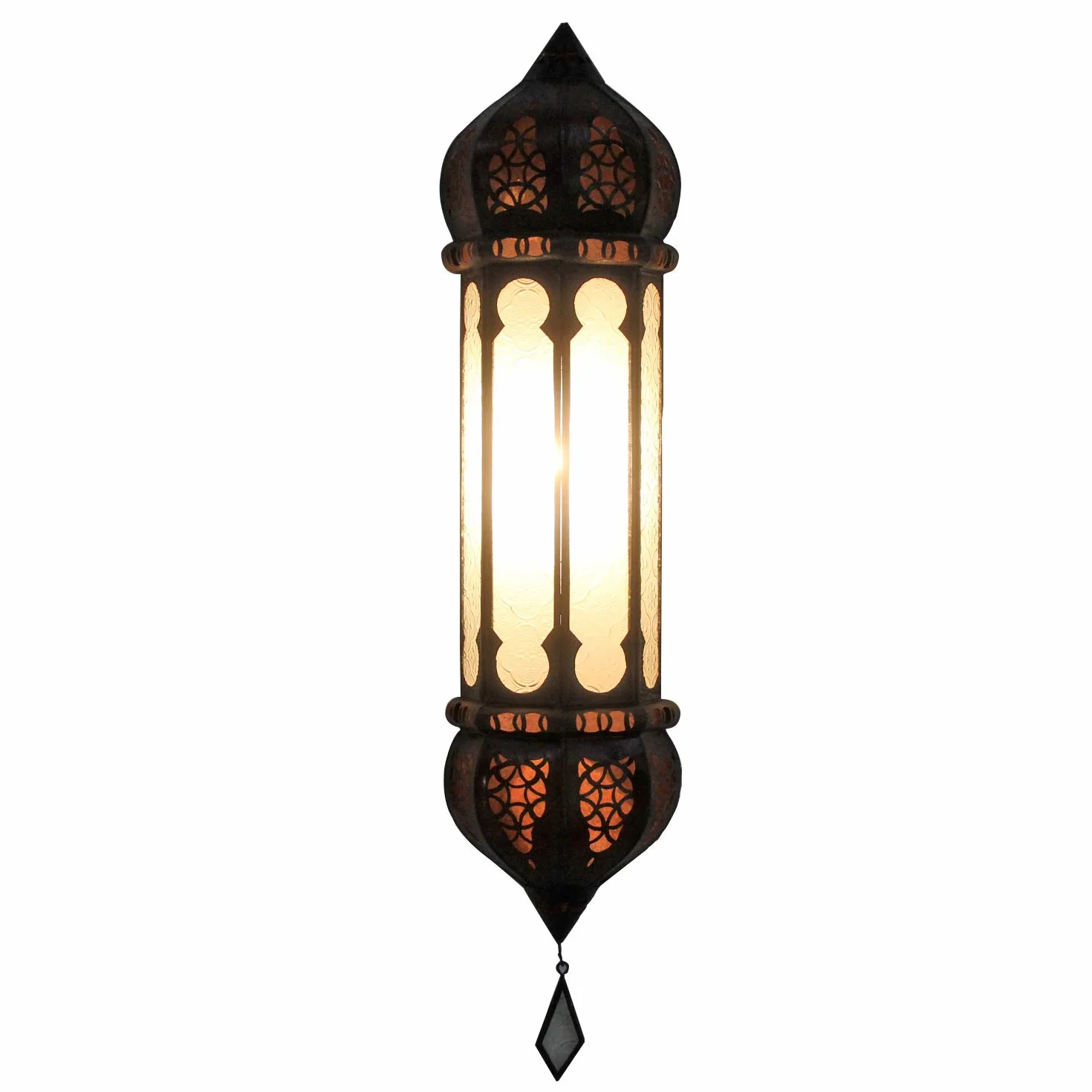 Casa Moro Orientalna lampa ścienna Ruya biała 57x12 cm (wysokość x szerokość) ze szkła reliefowego | rzemiosło artystyczne z Marrakeszu | oświetlenie boho chic | L5054