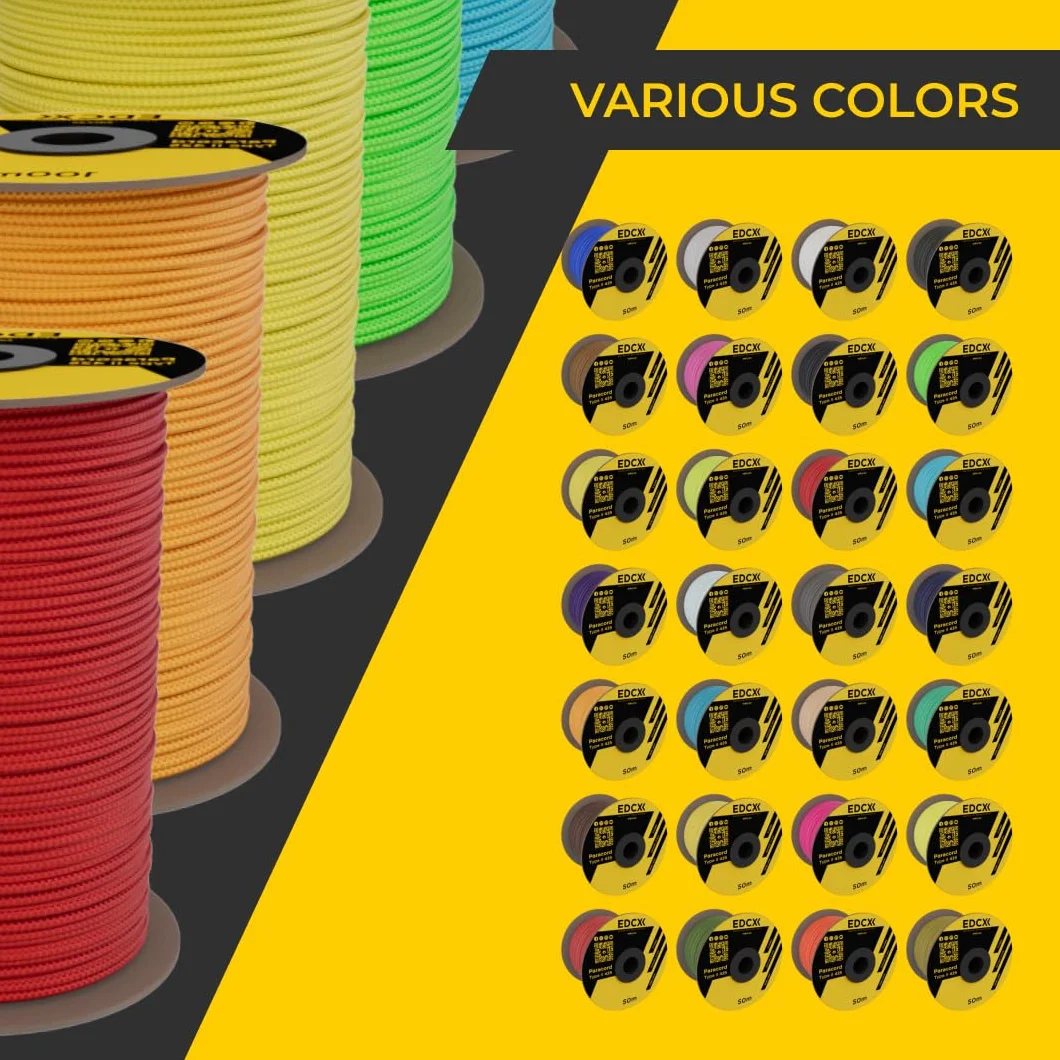 3 mm Nylon Paracord 425 (50 i 100 m) – 3 mm Typ II, 100% nylonowa lina, 3-żyłowa lina, 3 mm nylonowa lina w wielu kolorach
