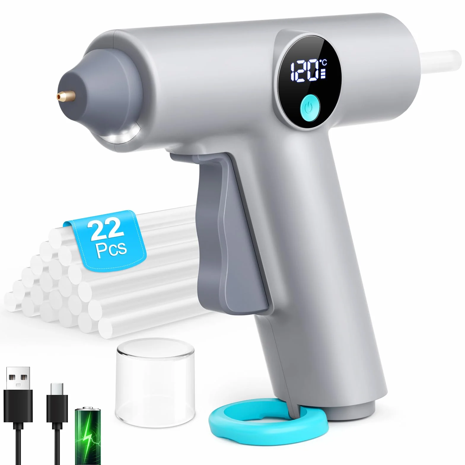 Bezprzewodowy Pistolet do Klejenia na Gorąco, szybkie nagrzewanie w 40 sekund, akumulator 2500 mAh, z 22 sztyftami 7 mm, mini pistolet do klejenia na gorąco do majsterkowania, rzemiosła i naprawy