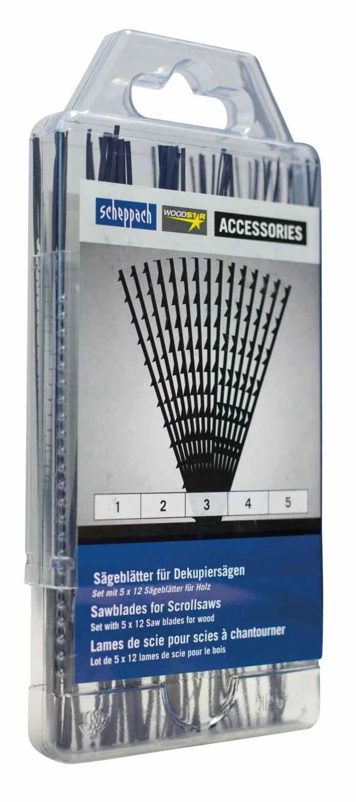 Scheppach Zestaw uniwersalnych brzeszczotów | 60 sztuk | brzeszczoty do wyrzynarki do wyrzynarki do modeli, 130 x 75 x 16 mm | 8800010 Deco-Flex / SD1600V / Deco-XL