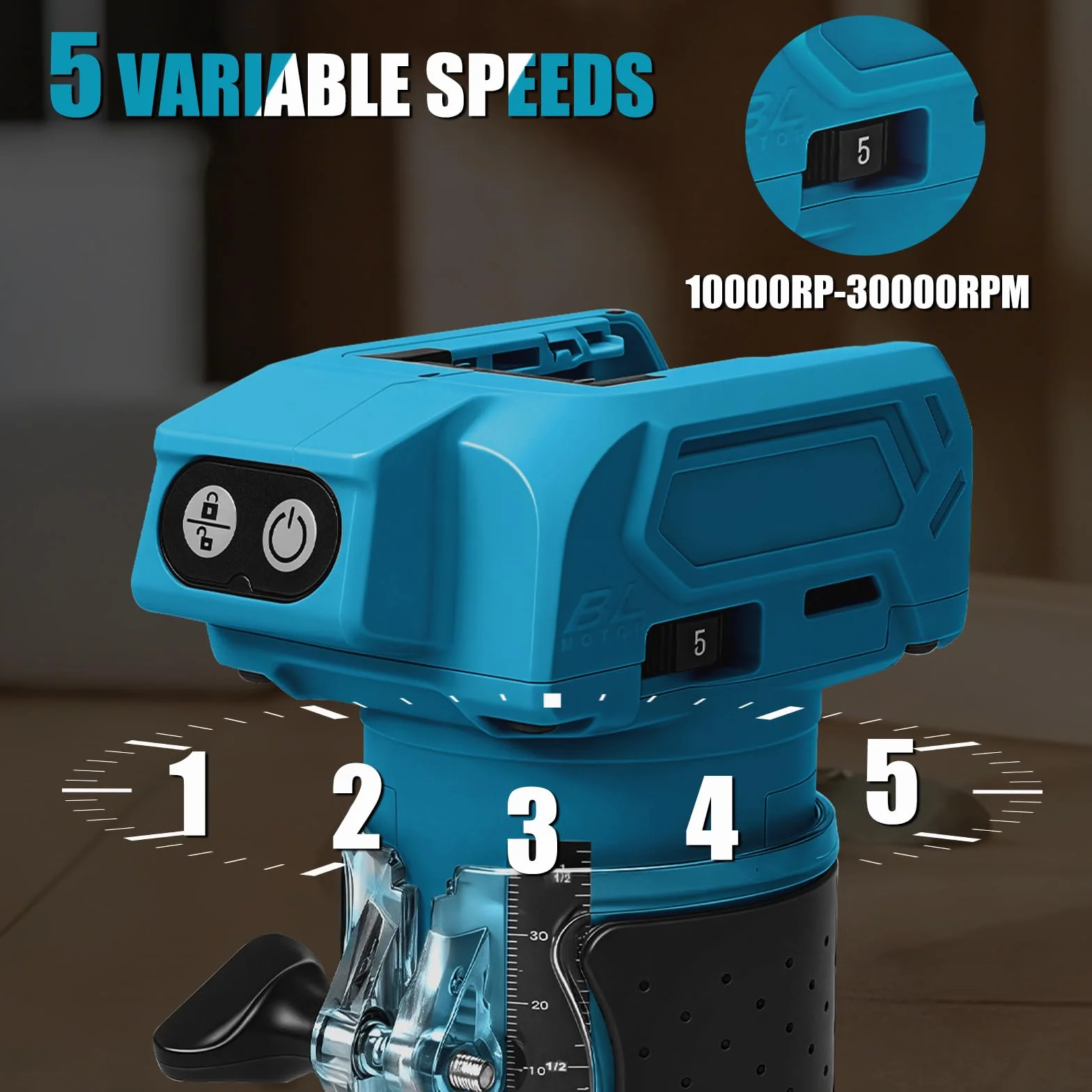 Akumulatorowa frezarka górnowrzecionowa kompatybilna z akumulatorem Makita 18 V, 800 W, bezszczotkowa frezarka krawędziowa, zestaw 5 prędkości, tuleja zaciskowa 6,35 mm, 30 000 obr./min akumulatorowa