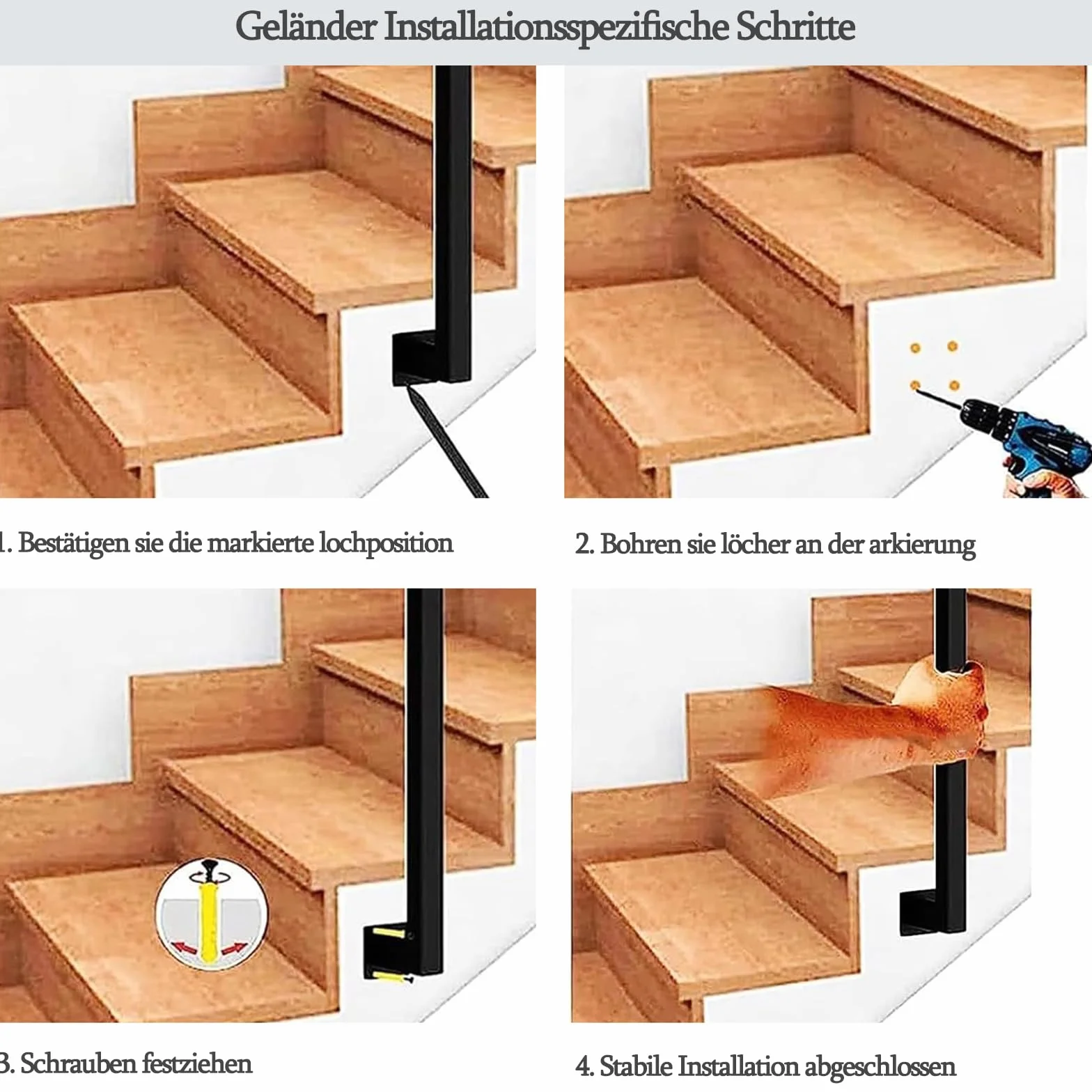 Poręcz schodowa U czarna 85 cm