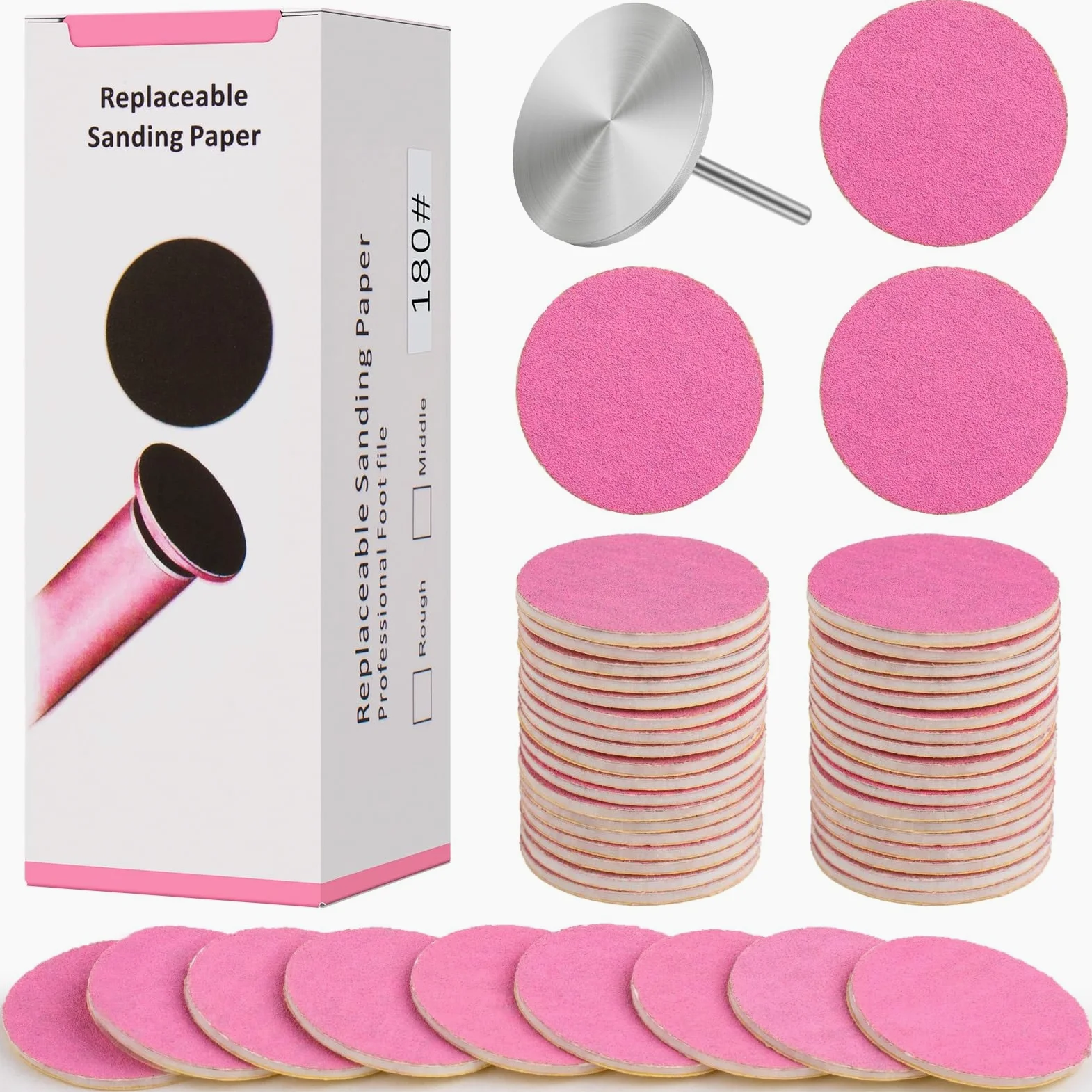 Krążki do papieru ściernego z metalowym wiertłem do paznokci, tarcza szlifierska do pedicure, 100 szt., krążki z papieru ściernego, pilnik nożny, nr 180, do manicure, pedicure, różowe