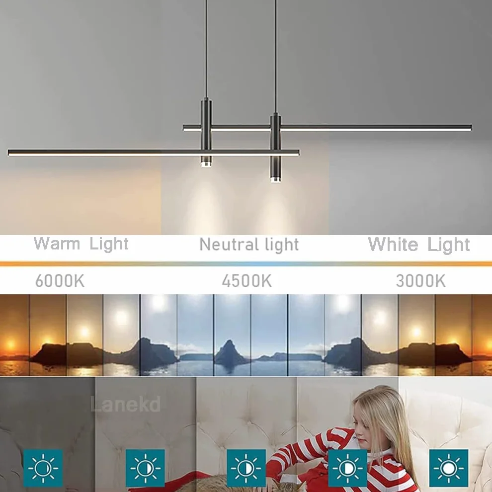 Lanekd Żyrandole/Lampy wiszące LED Nowoczesne Oświetlenie Stolu Jadalnia Przyciemniane Złoto Lampa Wisząca Kuchnia Regulowana Wysokość Sufit Żyrandol do Jadalni Biuro Salon Lampa Wisząca Liniowa