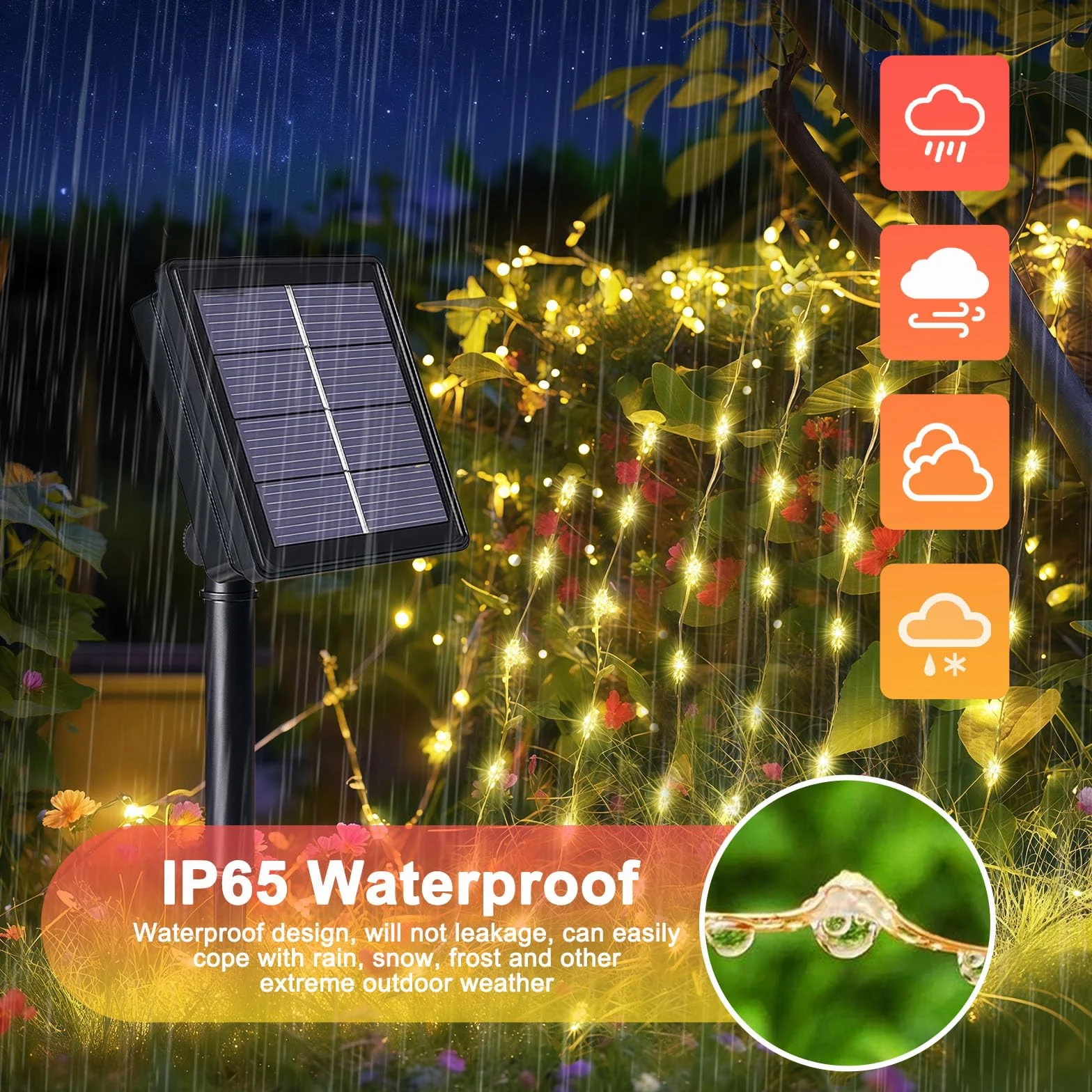 flintronic Solarne łańcuchy świetlne na zewnątrz, oświetlenie ogrodowe (100 diod LED, 8 trybów), 10 m, automatyczne włączanie/wyłączanie, oświetlenie z drutu miedzianego, wodoodporne dekoracyjne