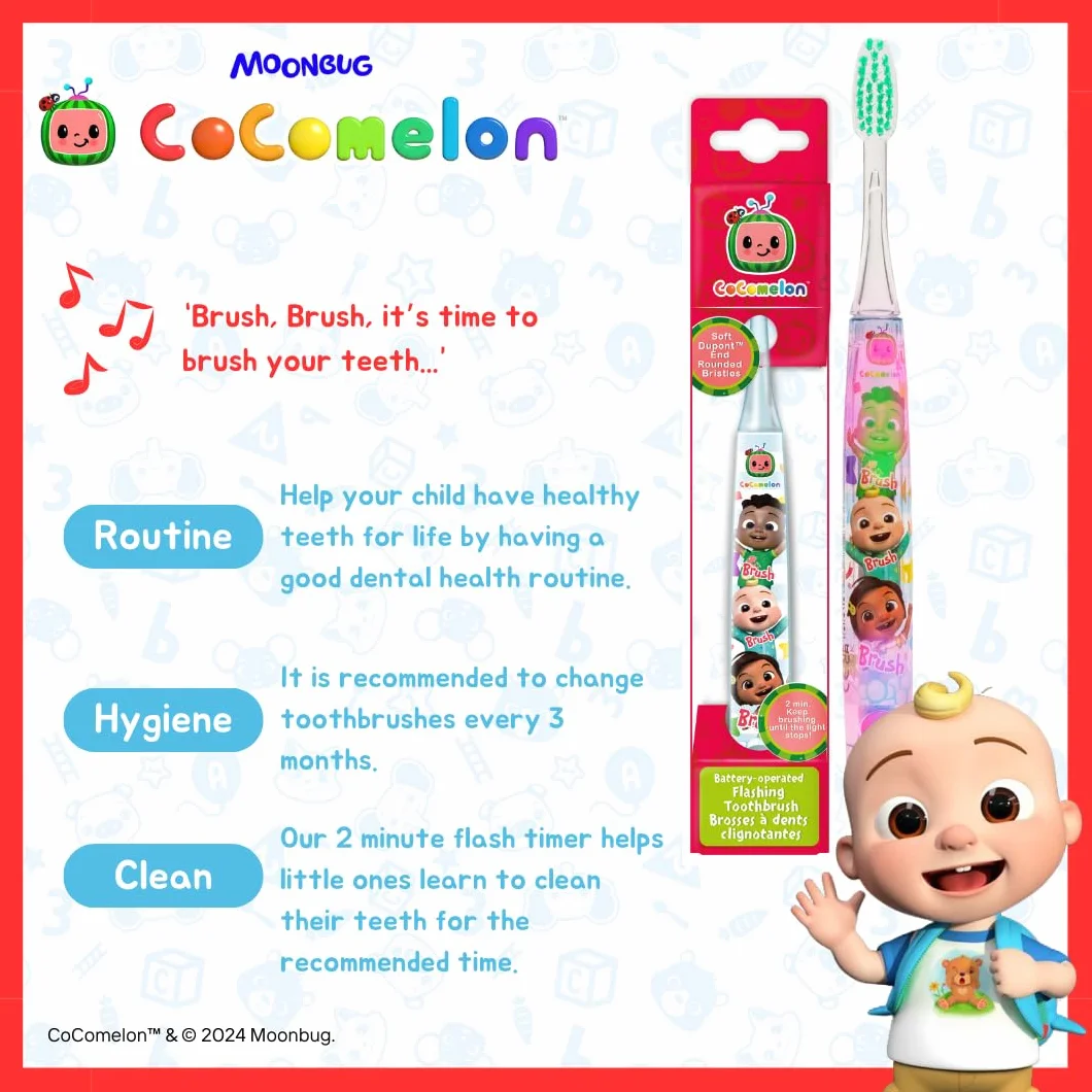 CoComelon Migająca szczoteczka do zębów dla dzieci zasilana baterią - 2-minutowy timer