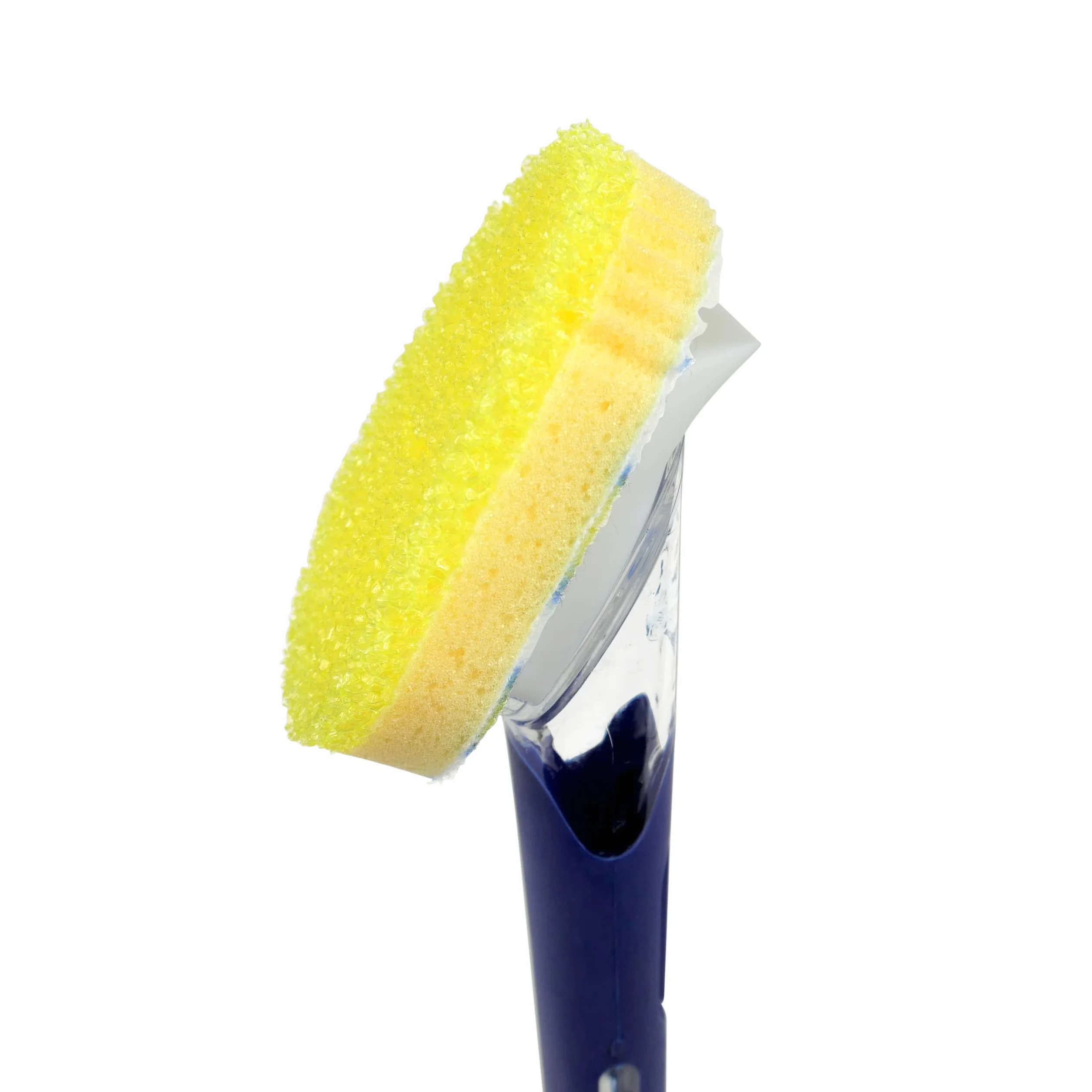 Scrub Daddy Dish Daddy - FlexTexture Skrobaczka gąbka do naczyń, wbudowany uchwyt dozownik płynu i mydła, szczotka do skrobania i zdejmowana głowica - Stoisko antywyciekowe - Niebieski