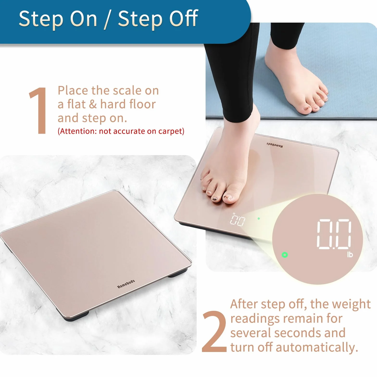 Homebuds Waga Cyfrowa, Wysoka Precyzja 0,05kg Przez Nasza Profesjonalna Fabryka Od 2001, Waga Cyfrowa do Ciala Step-on i Białą Diodą LED Dla łatwego Oglądania, 3 Baterie AAA W Zestawie, 182kg, Różowe