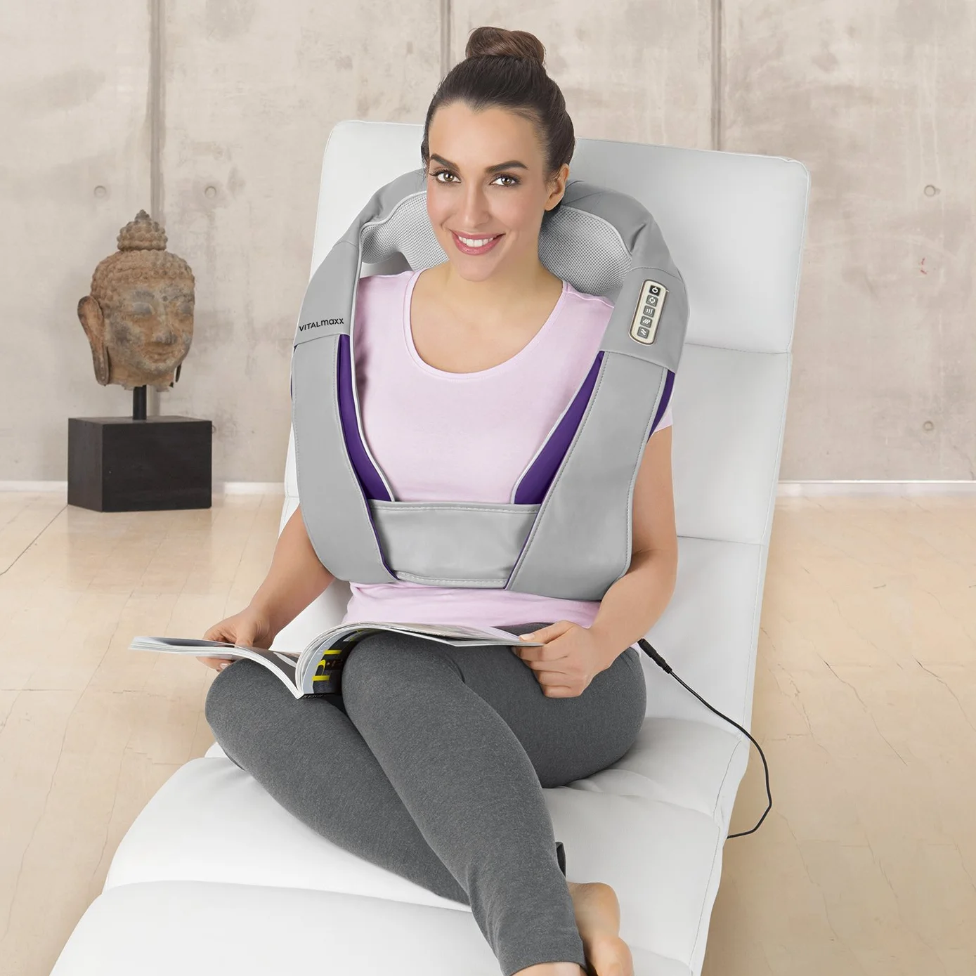 VITALmaxx Shiatsu masażer karku wraz z paskiem mocującym, urządzenie do masażu z ciepłem ramion, karku, pleców i nóg, 3 w 1, masaż ugniatający, masaż wibracyjny i terapia cieplna, z masażem 3D