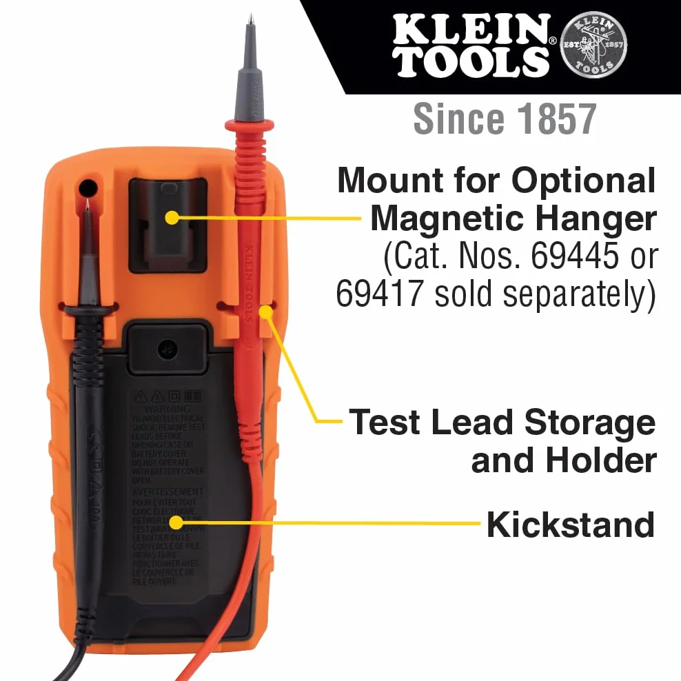 Klein Tools Multimetr MM325, cyfrowy ręczny tester napięcia 600 V AC/DC, testuje baterie, prąd, rezystancję, diody i ciągłość, czarny
