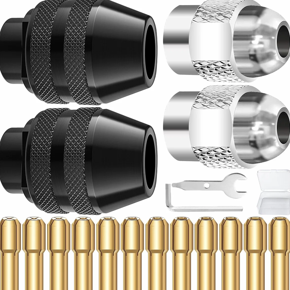 4486 Multi Chuck Set Akcesoria, uchwyt wiertarski M7, mosiężne tuleje wiertarskie 0,8-3,2 mm, metalowa nakrętka 4485, bezkluczykowy uchwyt do szybkiej wymiany, narzędzie obrotowe do Dremel