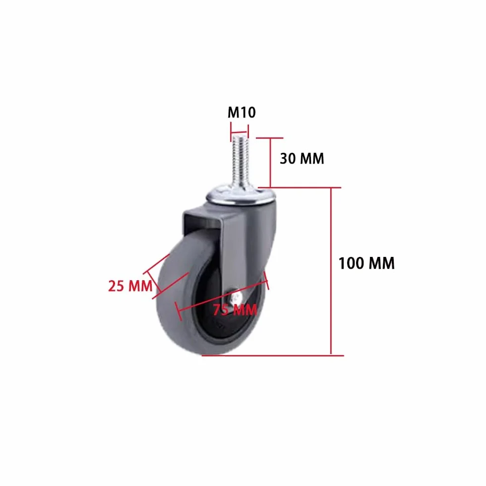 Koła gwintowane M10, ciche kółka skrętne 3 cale z hamulcami, 4 szt. gumowych kółek TPE do wózków, mebli, regałów magazynowych (2 Swivel+2 z hamulcami)