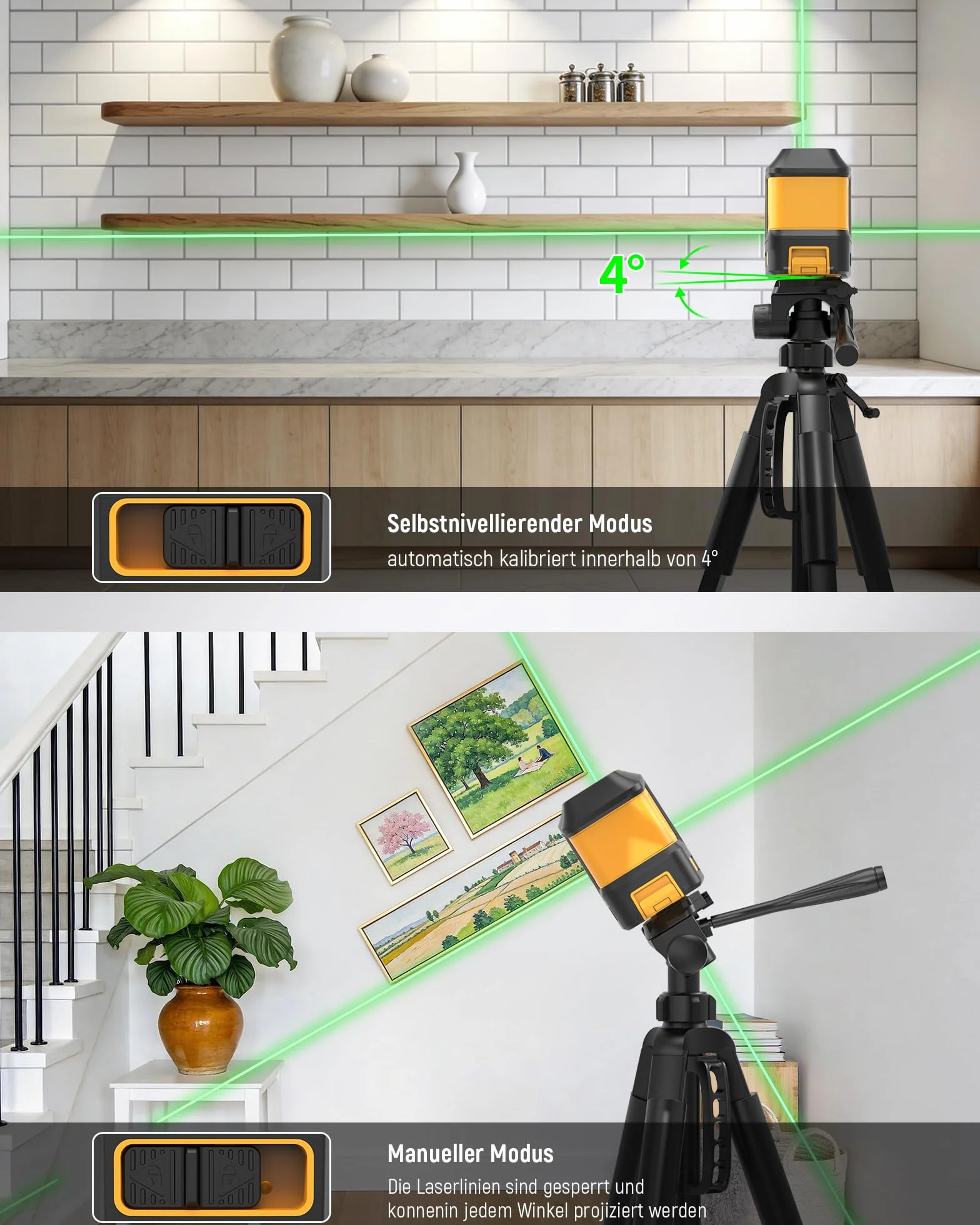 KAIWEETS T40 Green Laser Level samopoziomujący, tryb ręczny, IP54, podstawa magnetyczna, torba transportowa, 2 baterie AA