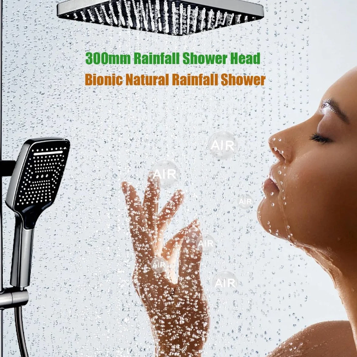 system prysznicowy z termostatem,System prysznicowy z deszczownicą 30x20 cm, prysznicem ręcznym, ukrytą wylewką wanny, regulowaną wysokością i pistoletem natryskowym do łazienki.