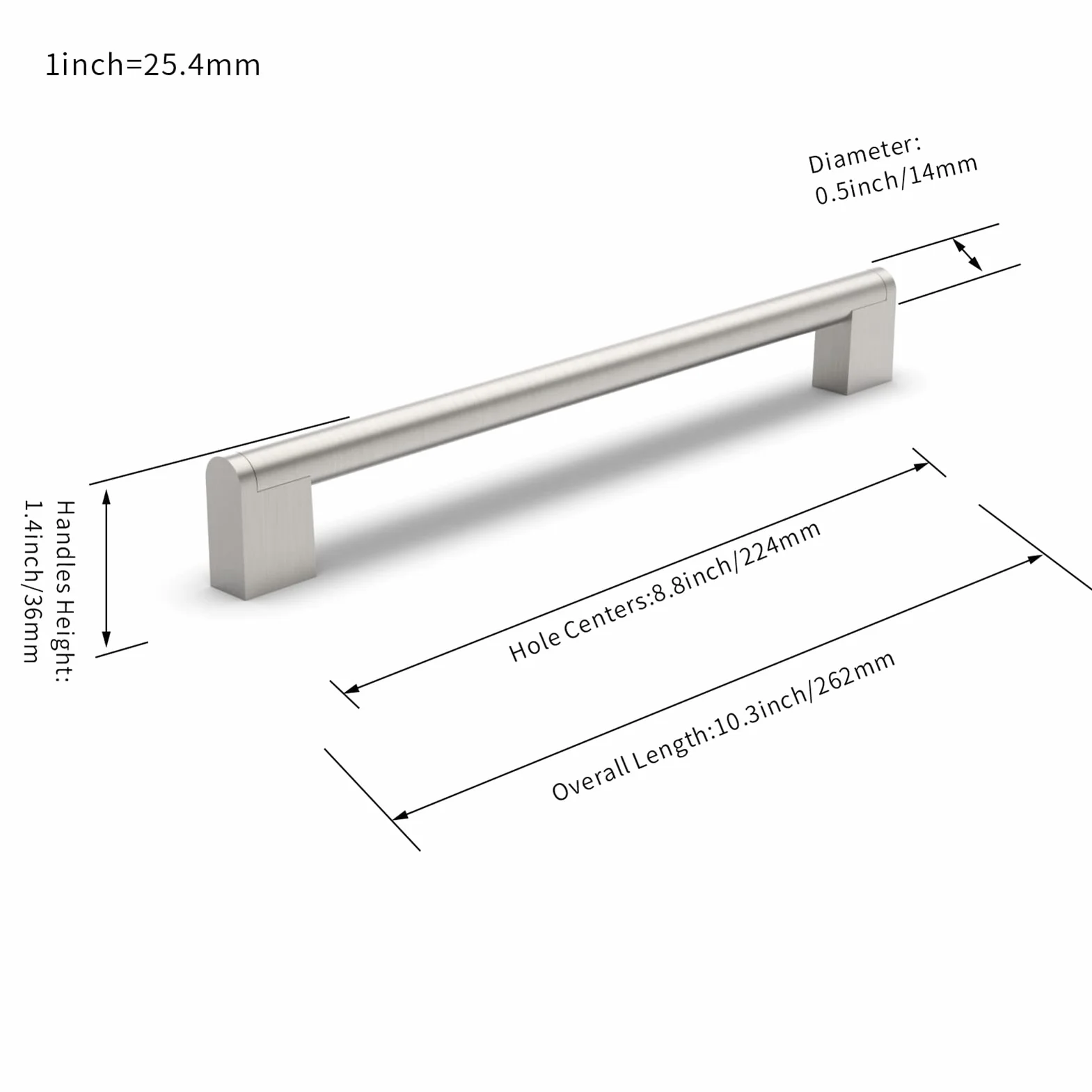 FURNIWARE 10 uchwytów meblowych ze stali nierdzewnej, rozstaw otworów 224 mm, szczotkowany nikiel satynowy, uchwyty do szafek