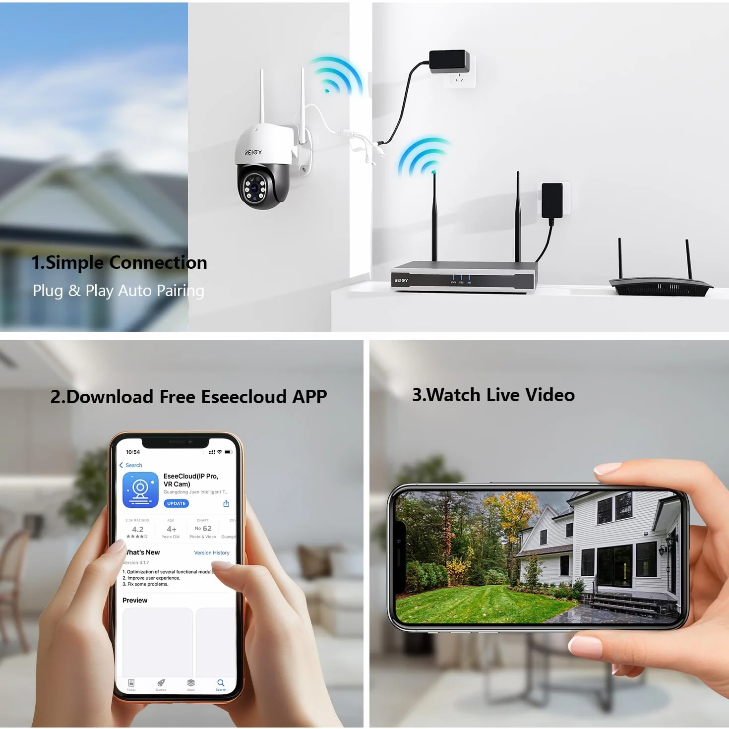 REIGY 5MP Zestaw do monitoringu wifi na zewnątrz z kolorowym noktowizorem i dyskiem twardym 1 TB, system bezpieczeństwa z 16CH NVR + 4x 1920P PT kamera wideo, dwukierunkowa kamera monitorująca dźwięk