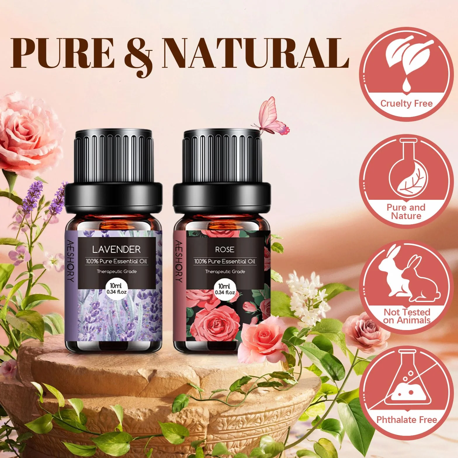 Aeshory Zestaw Olejków Eterycznych Kwiatowych 6 X 10 Ml, 100% Naturalnych Olejków Eterycznych Kwiatowych Do Nawilżacza Z Dyfuzorem - Lawenda, Róża, Jaśmin, Kwiat Wiśni, Biała Herbata, Ylang Ylang