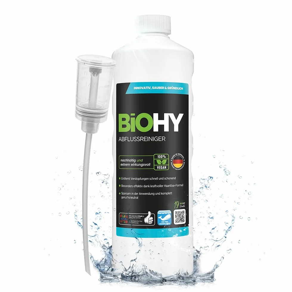 BiOHY Środek do czyszczenia odpływów (butelka 1l) + dozownik | usuwa włosy bez wysiłku | doskonały na uporczywe blokady i nieprzyjemne zapachy | koncentrat organiczny (abflussreiniger)