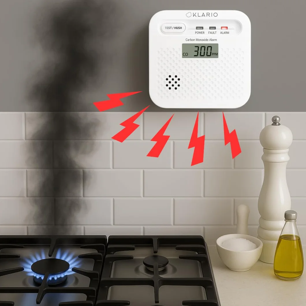Klario Czujnik Czadu CO WiFi Tuya SmartLife Detektor Tlenku Węgla 85 dB LCD Bateria 10 lat EN50291