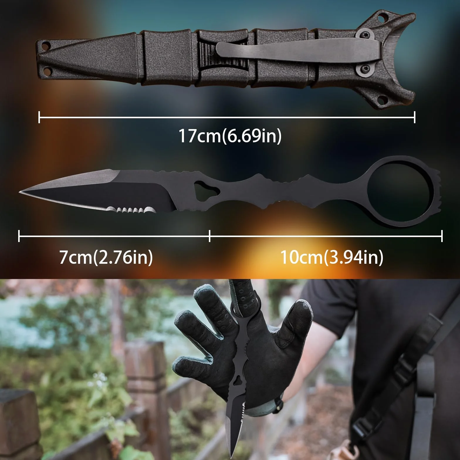 kaiyaya EDC nóż z pochwą, 17 cm, 440C, ostry nóż myśliwski taktyczny outdoorowy bojowy bojowy do aktywności na świeżym powietrzu, na kemping, wędkowanie, wędrówki