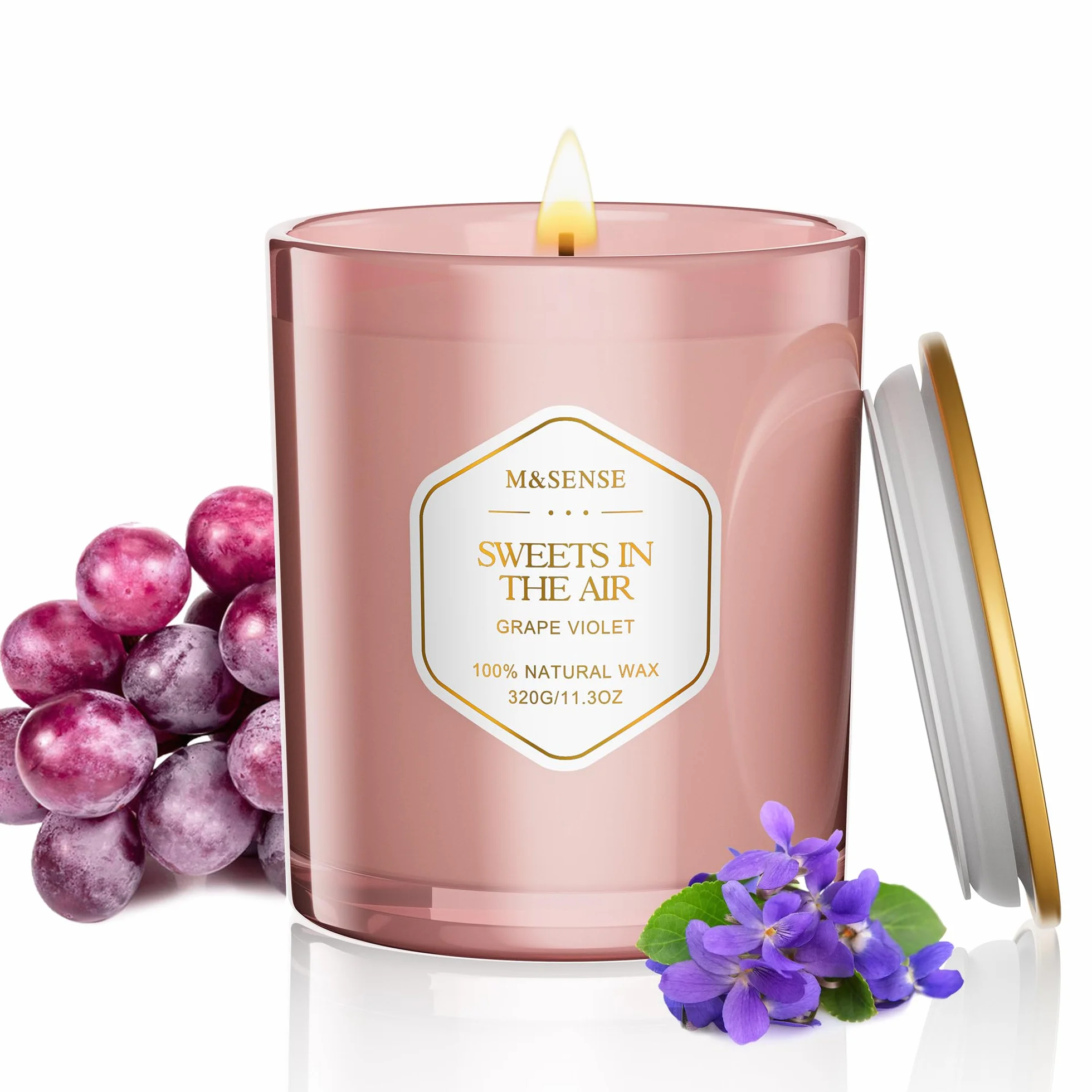 M&SENSE Sweets Air Grape fioletowe świece zapachowe prezenty dla kobiet 320 g 70 godzin organiczne świece sojowe prezenty dla mężczyzn czysty płonący bawełniany knot zimowa świeca nietoksyczna