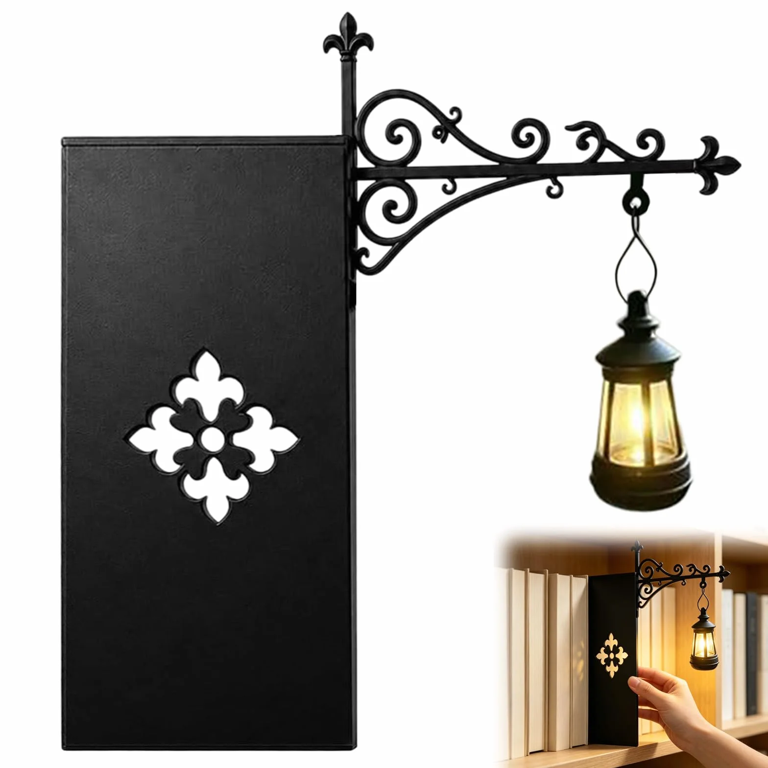 Latarnia biblioteczna – dekoracyjne oświetlenie regału na książki, lampka nocna LED do kącika do czytania, metalowe lampy do biblioteczki, oprawy oświetleniowe stołowe/biurkowe w stylu vintage