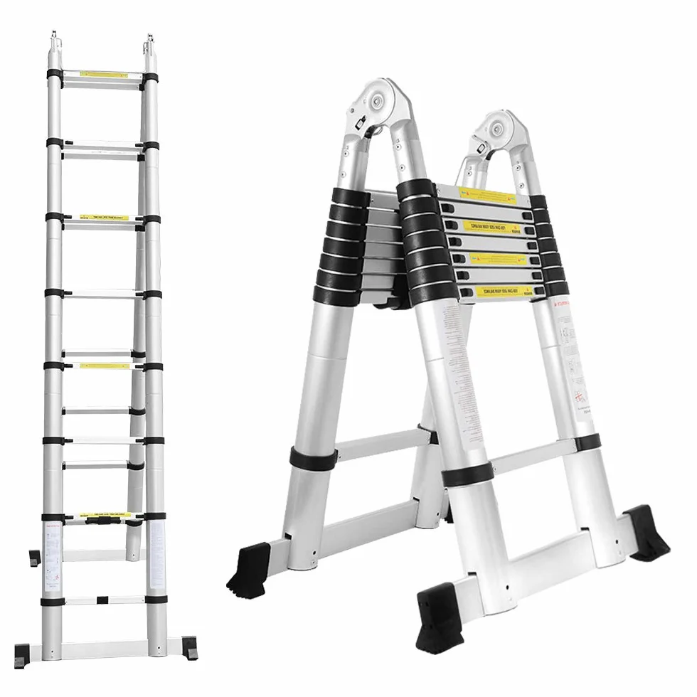 Randaco Składana drabina teleskopowa, 5 m, aluminiowa, wielofunkcyjna, teleskopowa, wysuwana, składana, antypoślizgowa, wielofunkcyjna, obciążenie do 150 kg