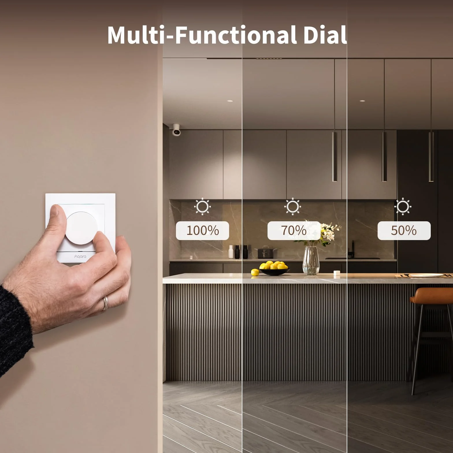 Aqara Inteligentny Ściemniacz H2 EU -Thread/Zigbee, 2-w-1 Neutralny, 200W, do ściemnialnych świateł LED/CFL/incandescent/Halogen/ELV, Obsługowanie Apple Home, Alexa, Google Home, Matter (Biały)