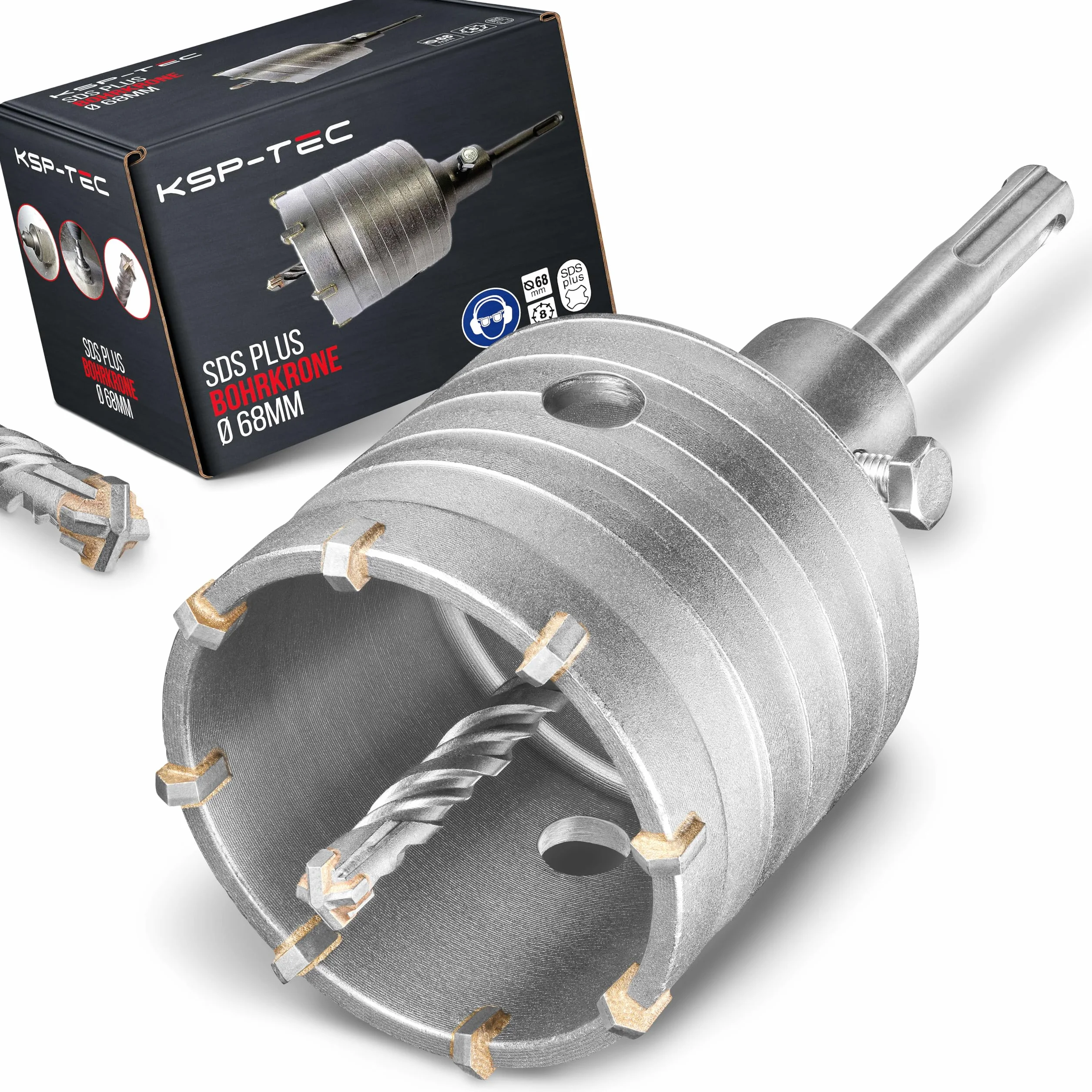 KSP-Tec ® Koronka wiertnicza 68 mm - wzmocniona konstrukcja - odporna na uderzenia - [XXL-zęby] - 4 ostrza wiertło centrujące - wiertło skrzynkowe - koronka wiertnicza do muru i betonu (68mm)