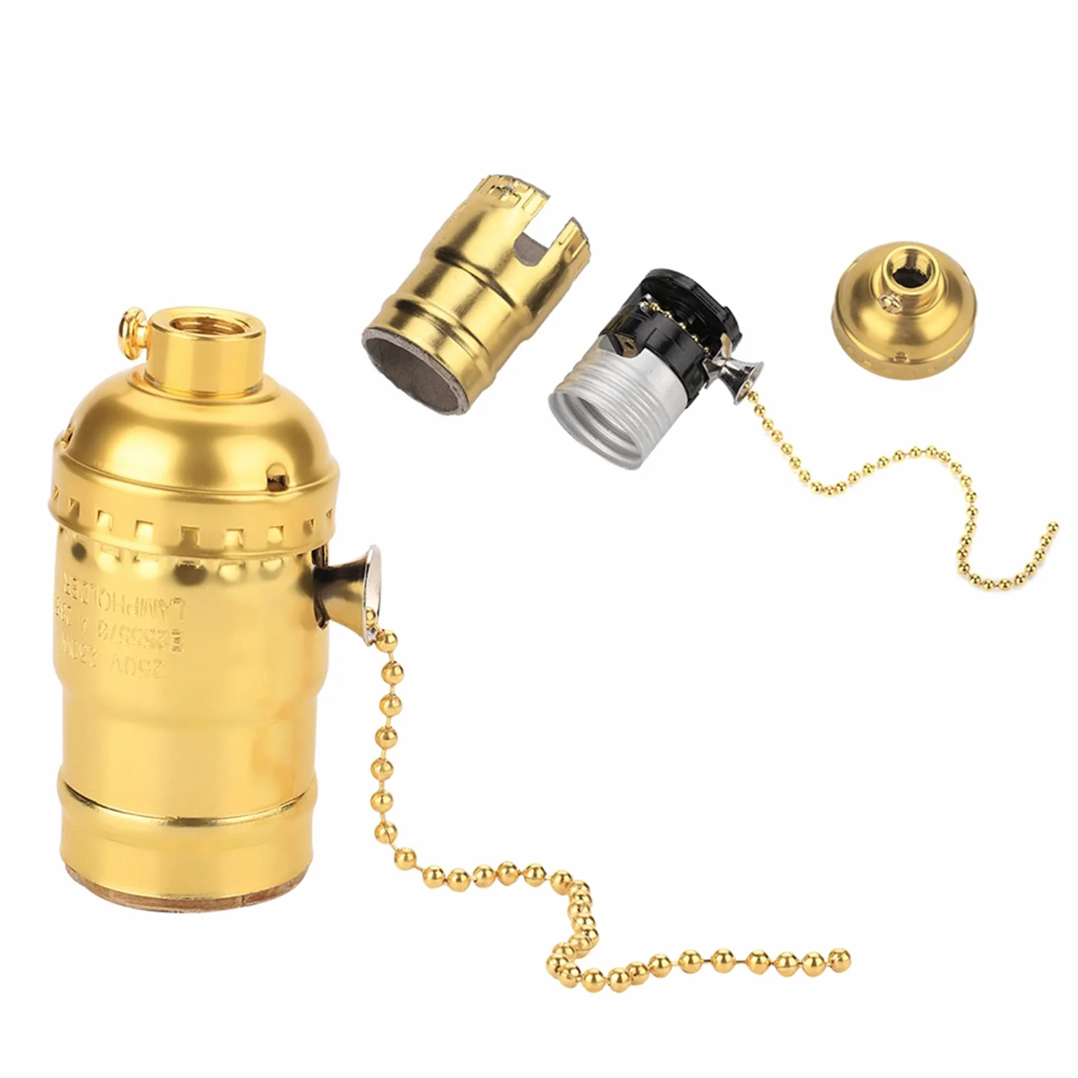 Świetlne Gniazdo, Uchwyt Podstawy Lampy, śruba E27 Kompatybilny Styl Vintage, Prosty Wzór Domu, Kuchnia, Bar z łańcuchem Ciągniętym (GOLD)