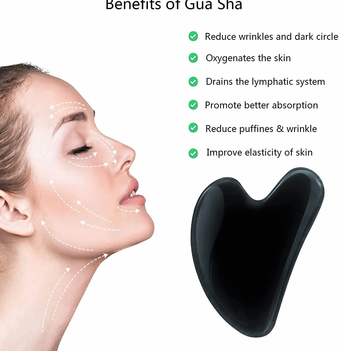 Gua Sha kamień naturalny kształt serca, narzędzie do masażu twarzy, różowy kwarc, prezent na Dzień Kobiet, terapia akupunktura, punkt spustowy zapobiegający starzeniu się skóry (czarny)