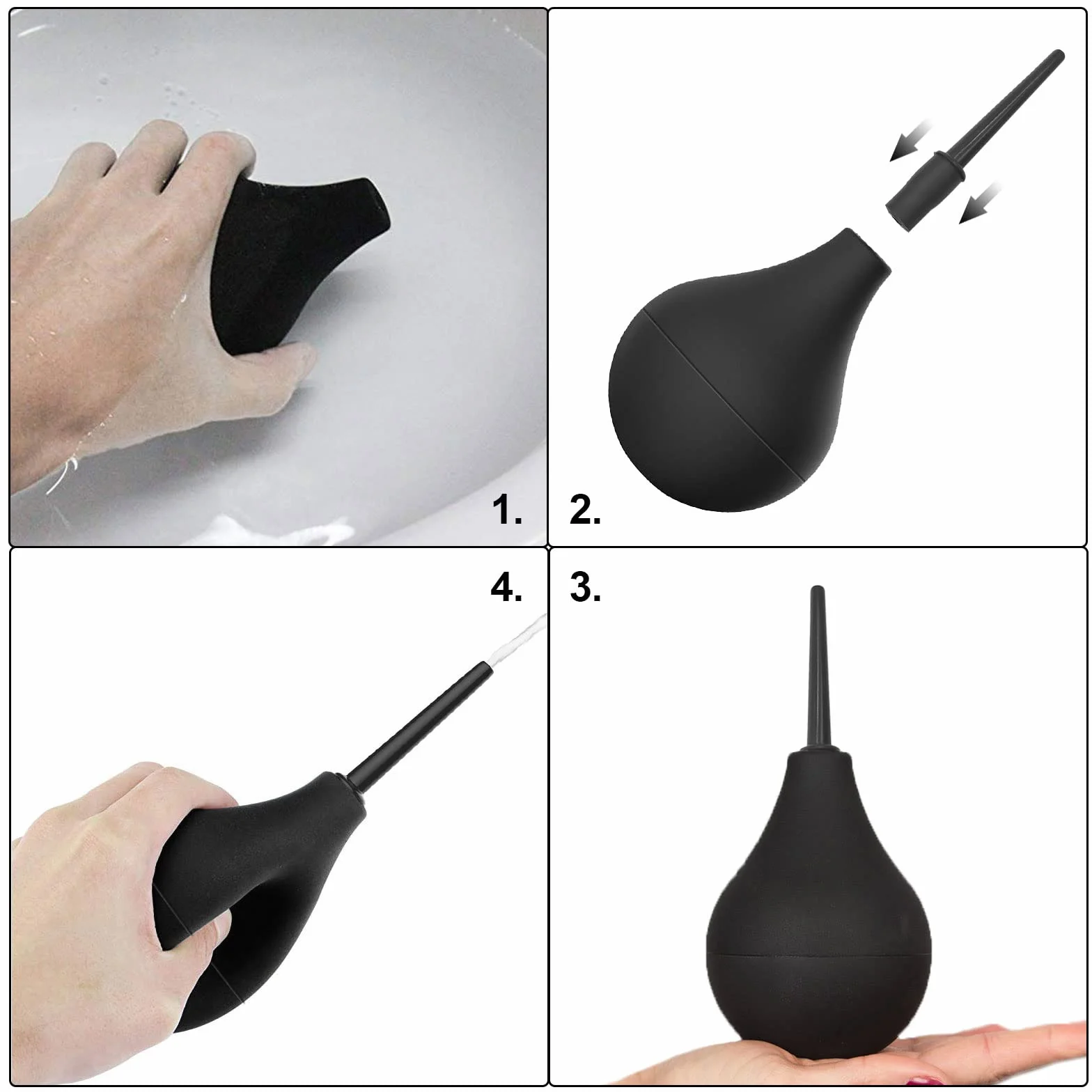 TSHAOUN Bulb Douche dla mężczyzn i kobiet, wielokrotnego użytku, silikonowa cienka dysza, bezpieczna, wygodna, gumowa myjka, zestaw do czyszczenia, 160 ml (czarna), 15,5 x 7 cm