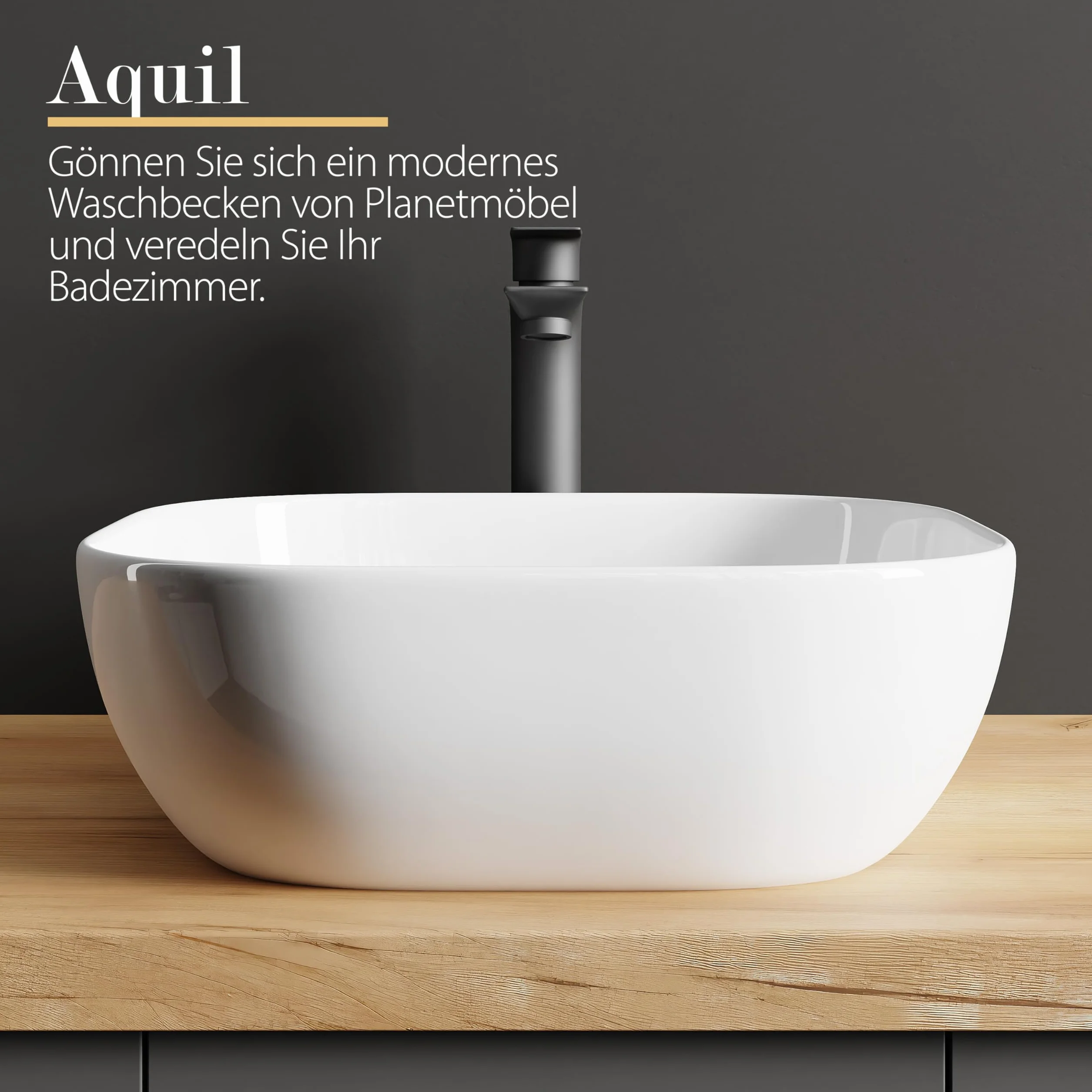 Planetmöbel Aquil Deluxe umywalka Square | Umywalka nablatowa do łazienki i WC dla gości | Umywalka do ręcznego spłukiwania bez otworu na baterię i przelewu | biała, 42,5 x 42,5 x14 cm