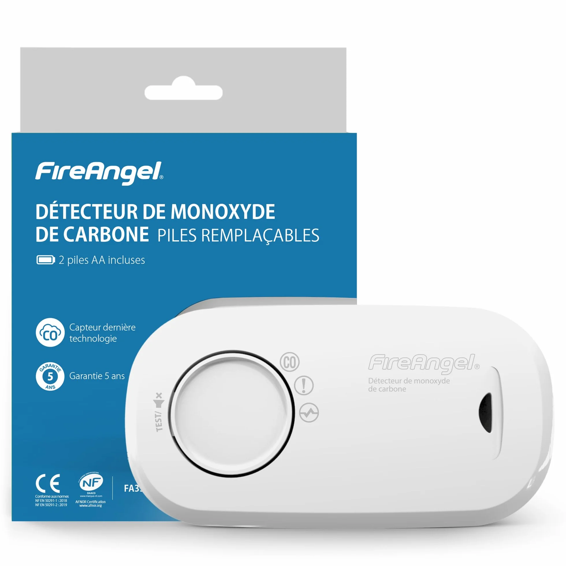 FireAngel FA3313-FRT Detektor tlenku węgla NF 10 lat wymienne baterie, nowa generacja, zastępuje CO-9B-FRT