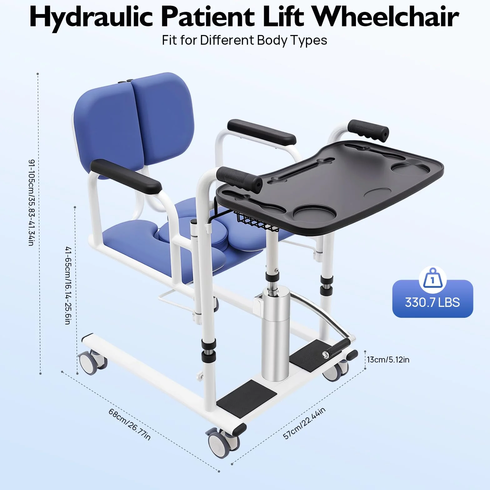 Hydrauliczny podnośnik dla pacjentów w domu, z regulacją wysokości, krzesło toaletowe, podzielone siedzisko 180°, przenośny wózek inwalidzki dla chorych, osób starszych, niepełnosprawnych, kobiet w