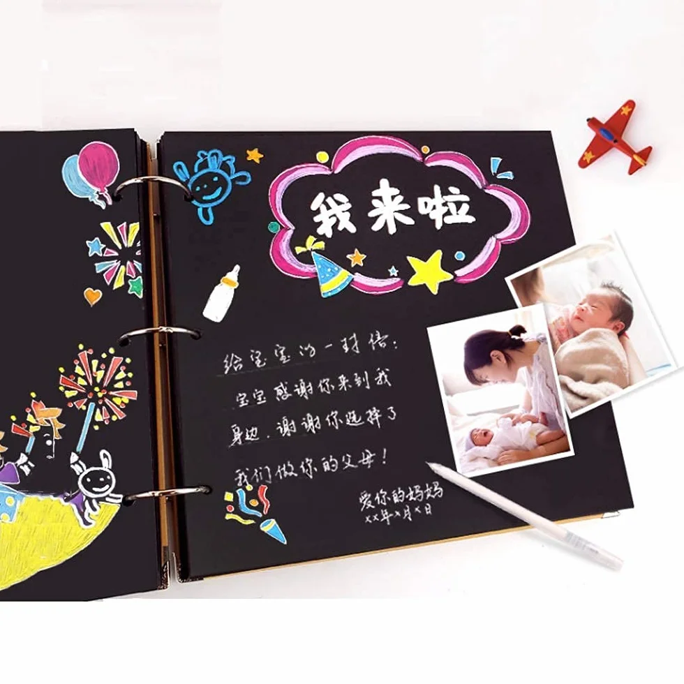1 szt. album fotograficzny ręcznie wykonany samoprzylepny drewniany vintage książka z pamięcią klasyczna rocznica album scrapbooking do dekoracji urodziny dzieci wzrost zdjęcie fotografia scrapbooking wczesne dzieciństwo książka edukacyjna