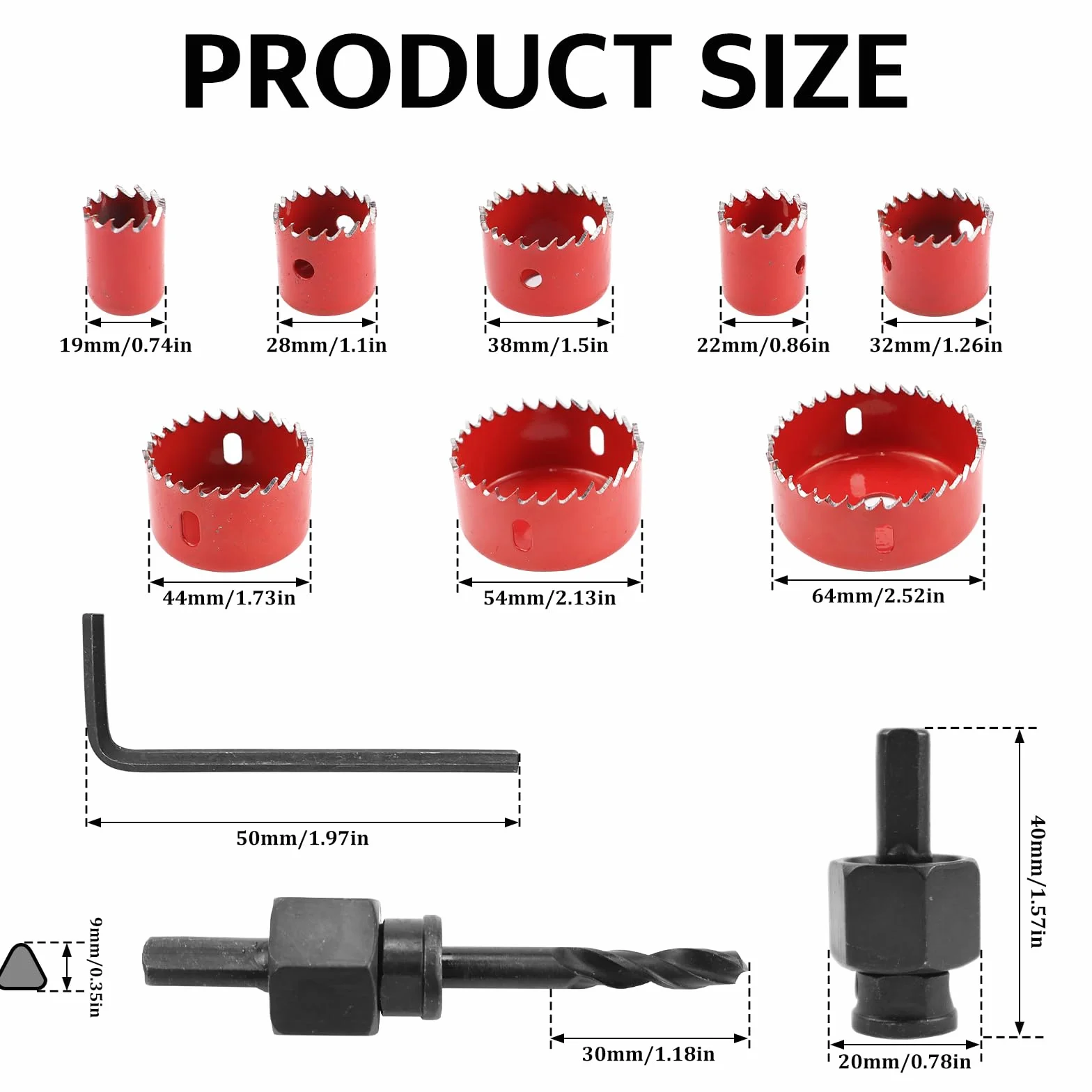 Zestaw pił otworowych 19-64 mm, do drewna, 11 sztuk, otwornica ze stali węglowej, wiertło do precyzyjnych otworów w drewnie miękkim, płycie PVC i tworzywie sztucznym