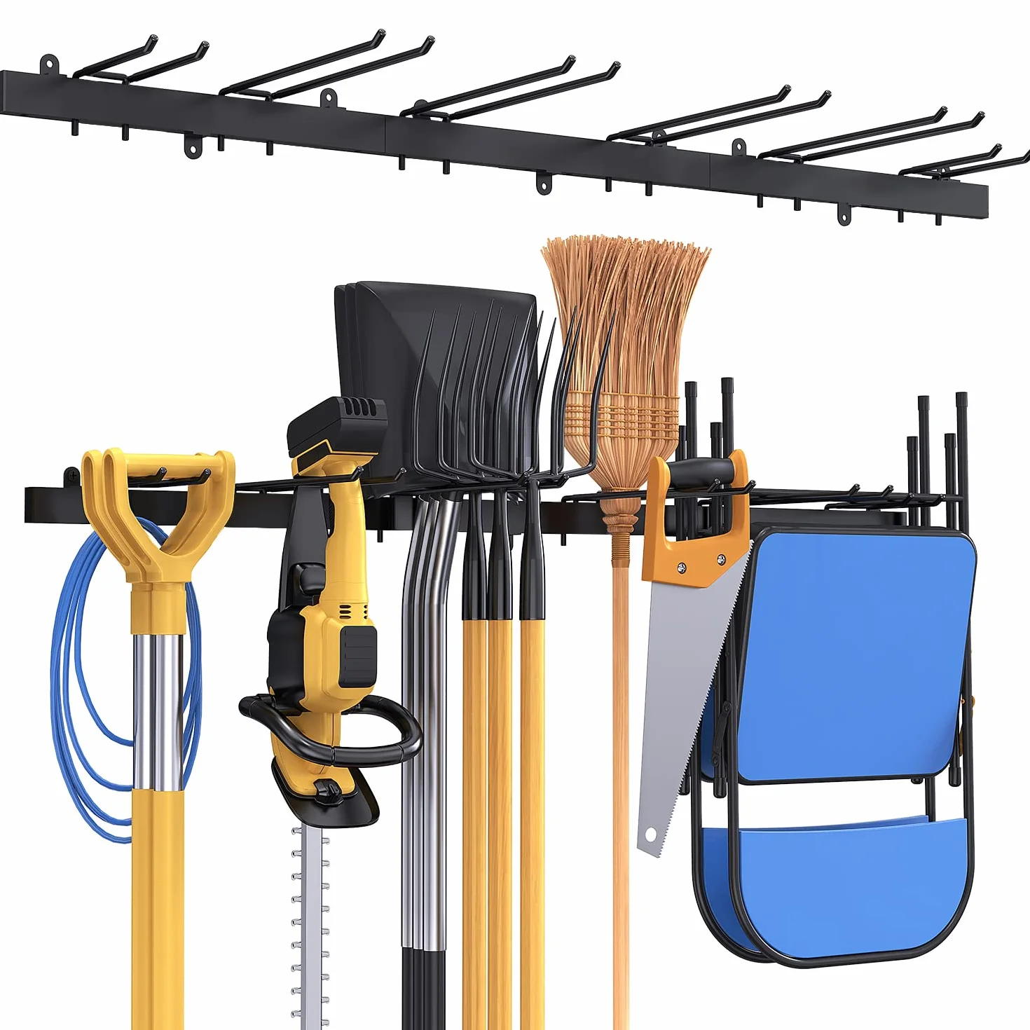 Bomclap Uchwyt na narzędzia garażowy 116 cm metalowy hak ścienny 6 haczyków organizer czarny